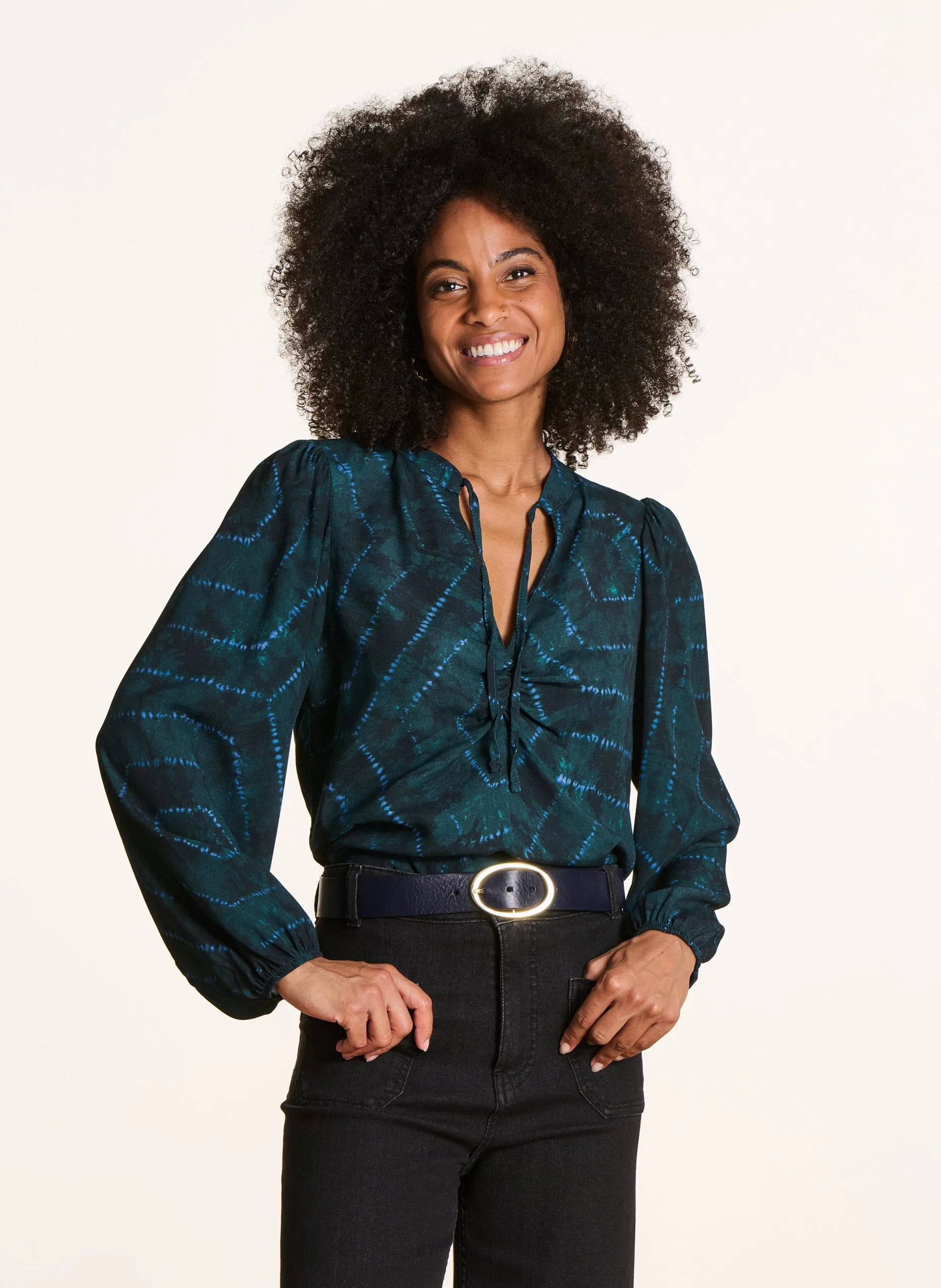 Bedruckte Bluse mit Rundhalsausschnitt Grun