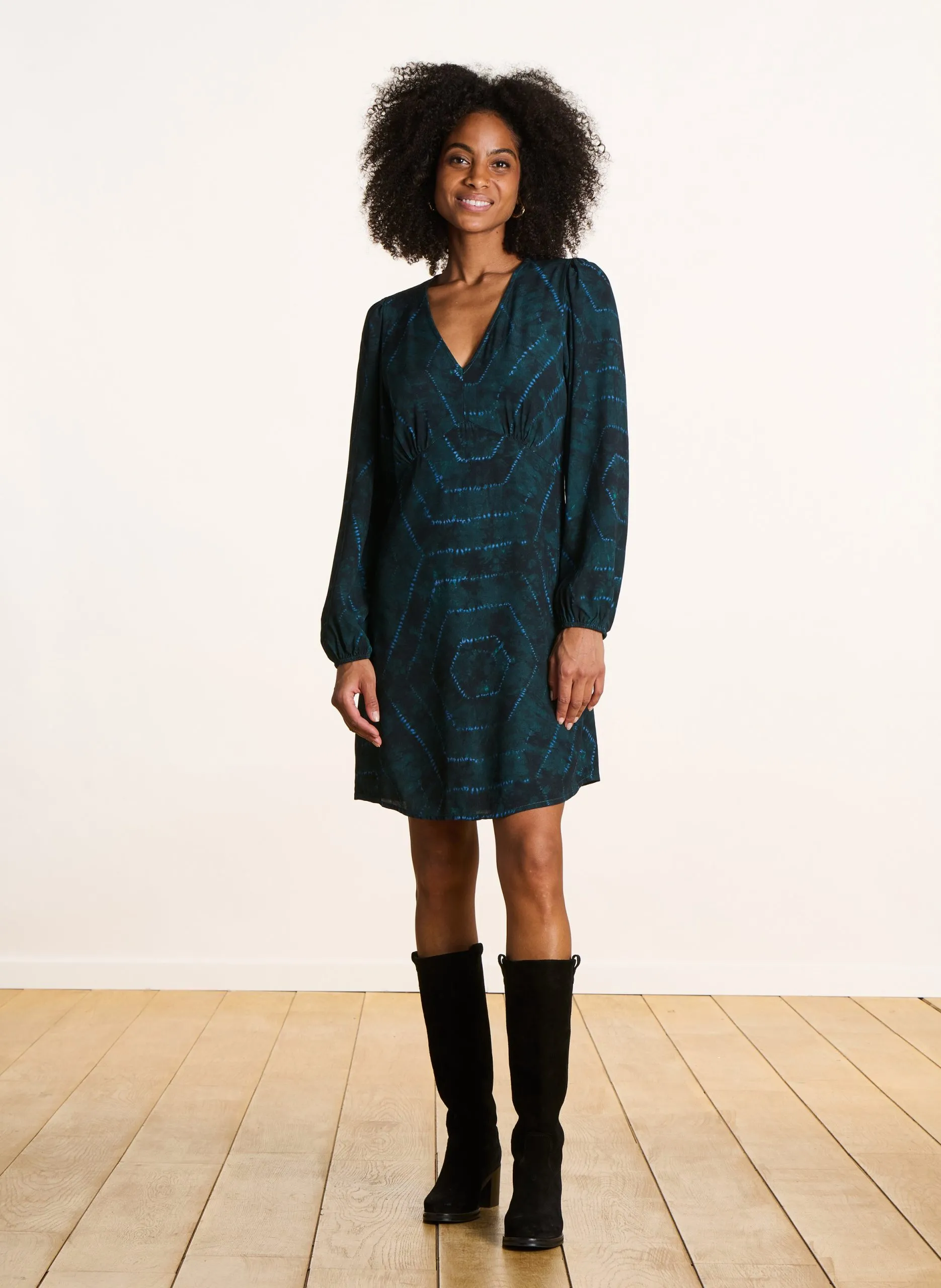 Bedrucktes Kleid Grun