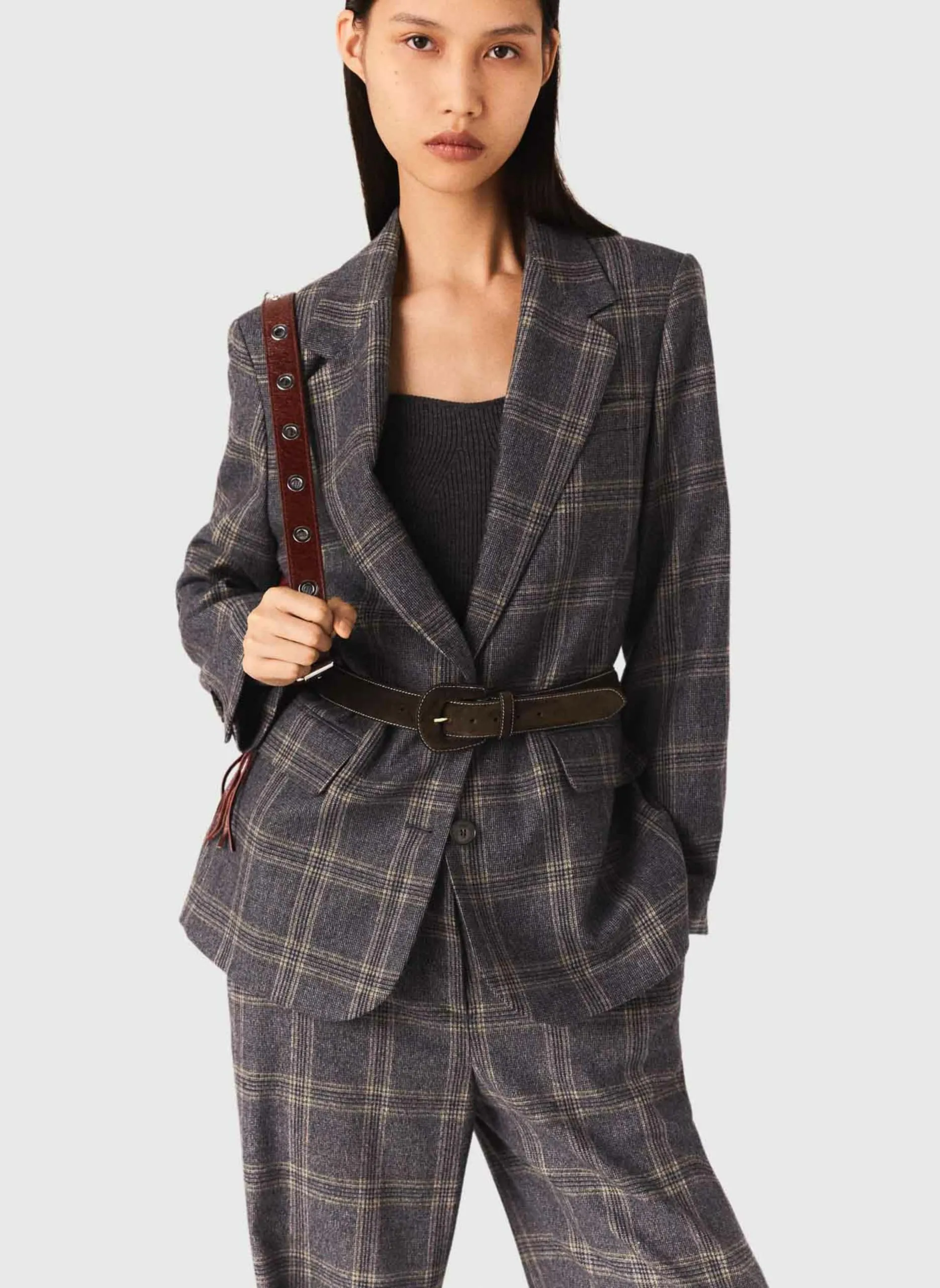 Blazer mit Karomuster am Revers Grau