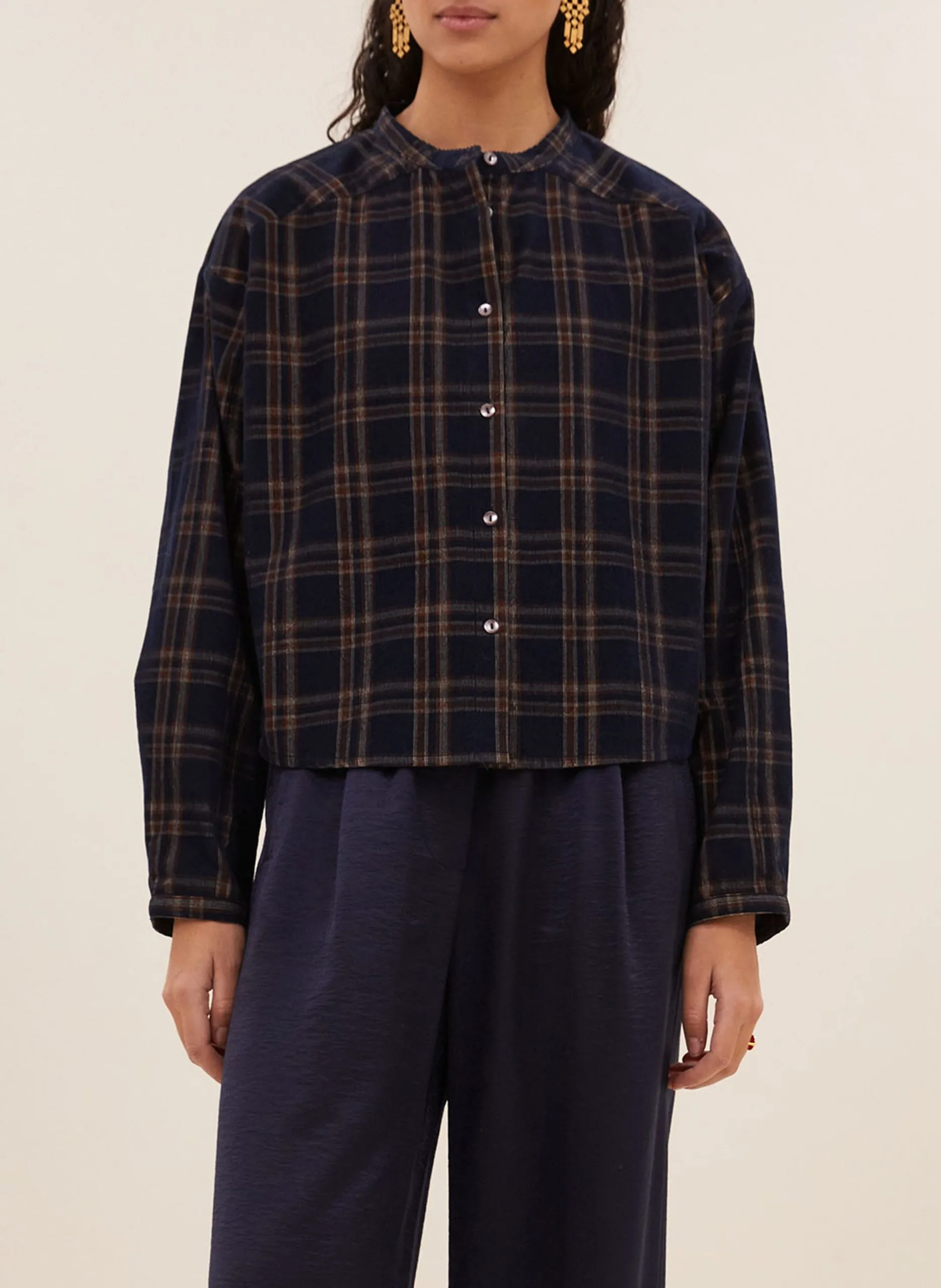 Weite Karobluse Blau DEAN