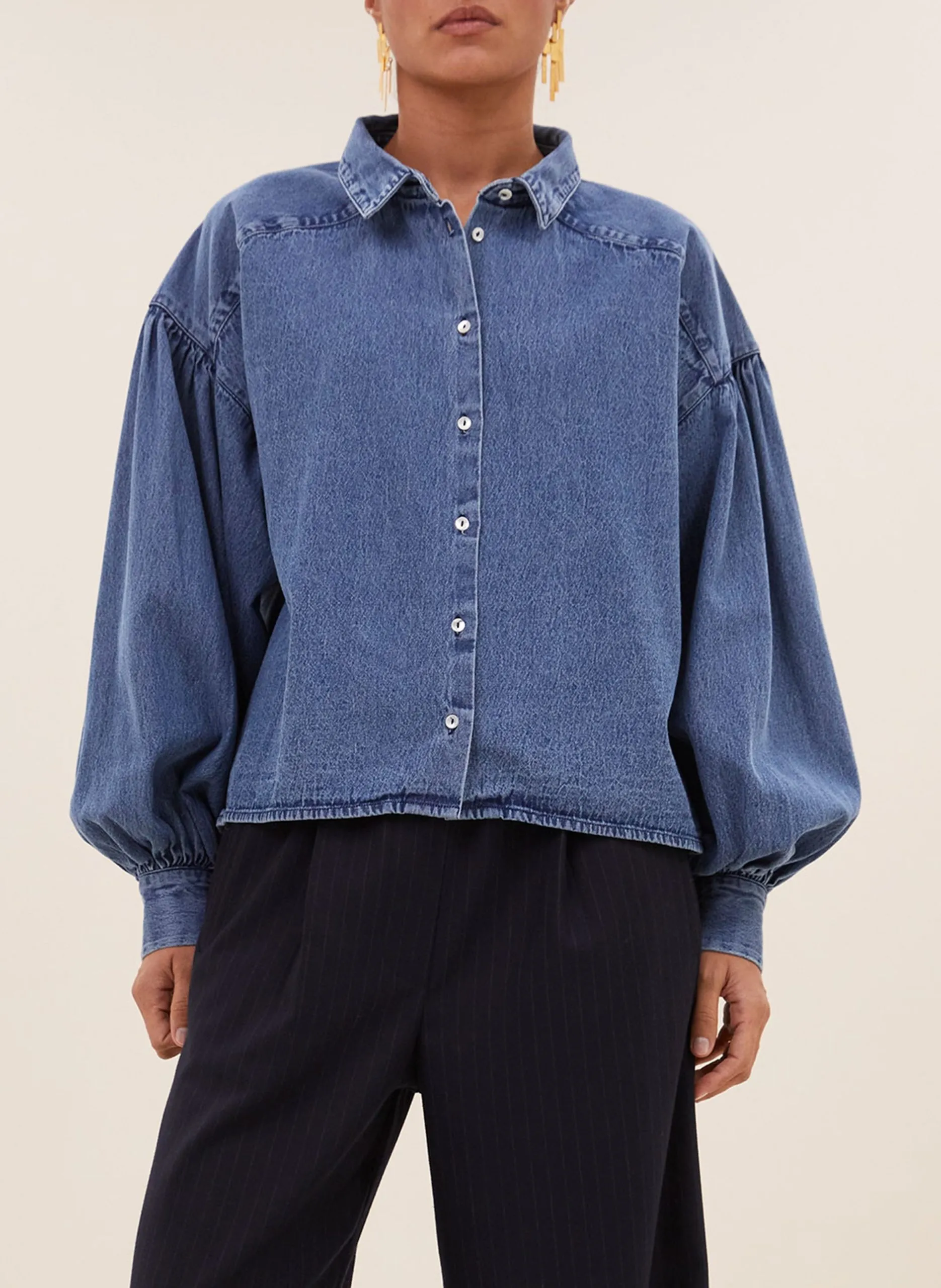 Bluse mit Ballonärmeln aus Jeans Blau SARAH