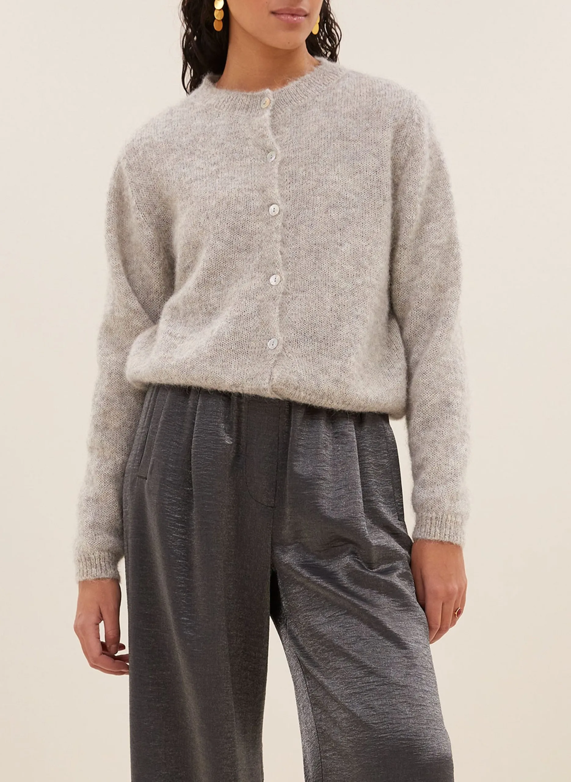Geknöpfter Strick-Cardigan aus Wollmischung Grau CLEO