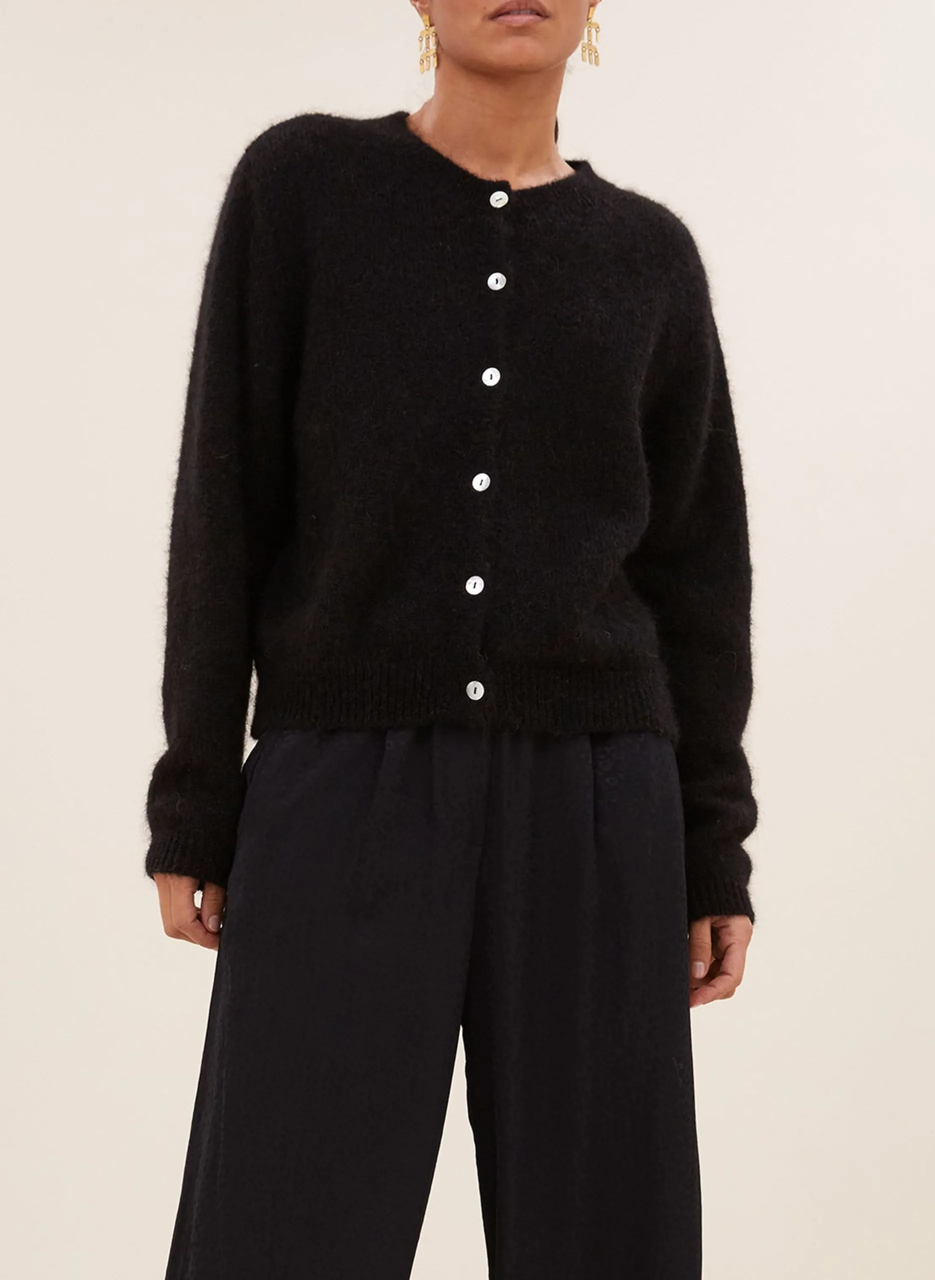 Geknöpfter Strick-Cardigan aus Wollmischung Schwarz CLEO