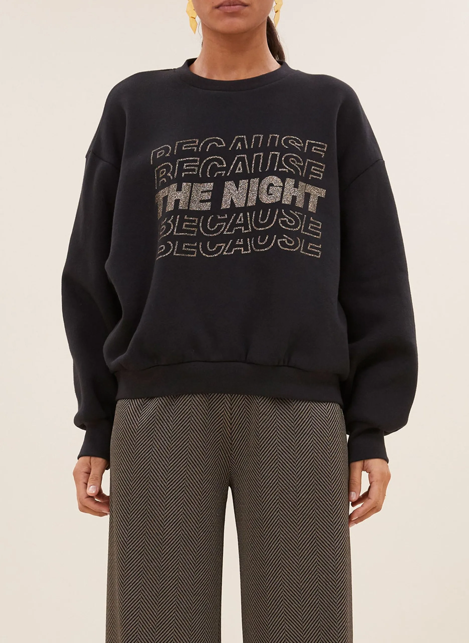 Weites Baumwoll-Sweatshirt mit Siebdruck Schwarz BIBI