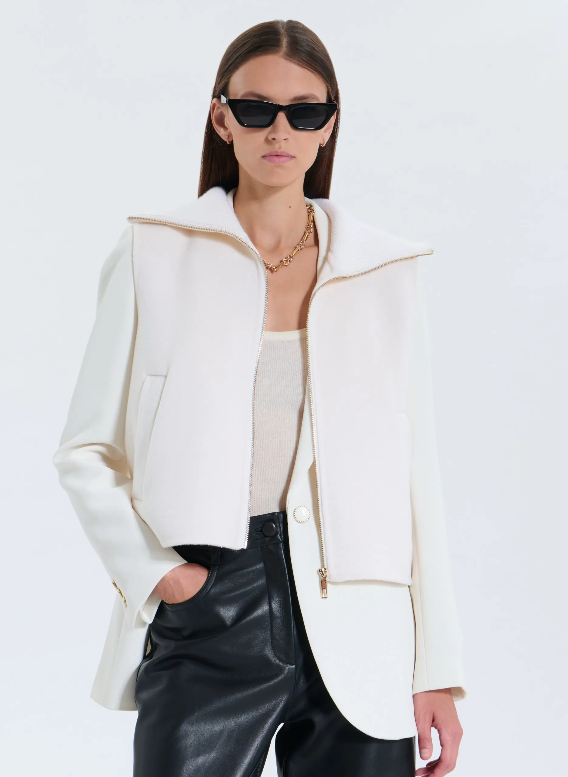 Gerader Wollmix-Zippergilet Weiss GLASSANDRE