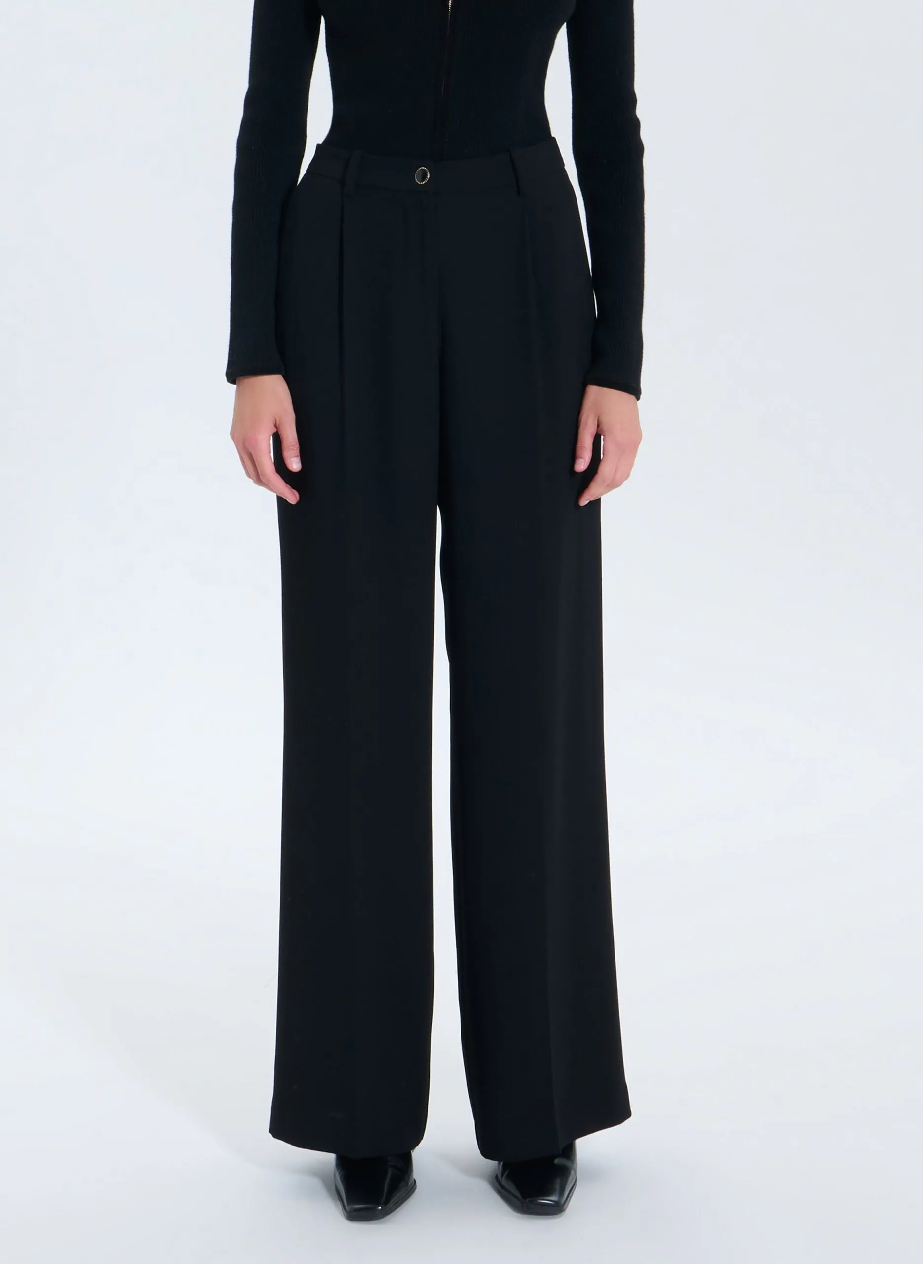 Weite Bundfaltenhose Schwarz PLEYEL