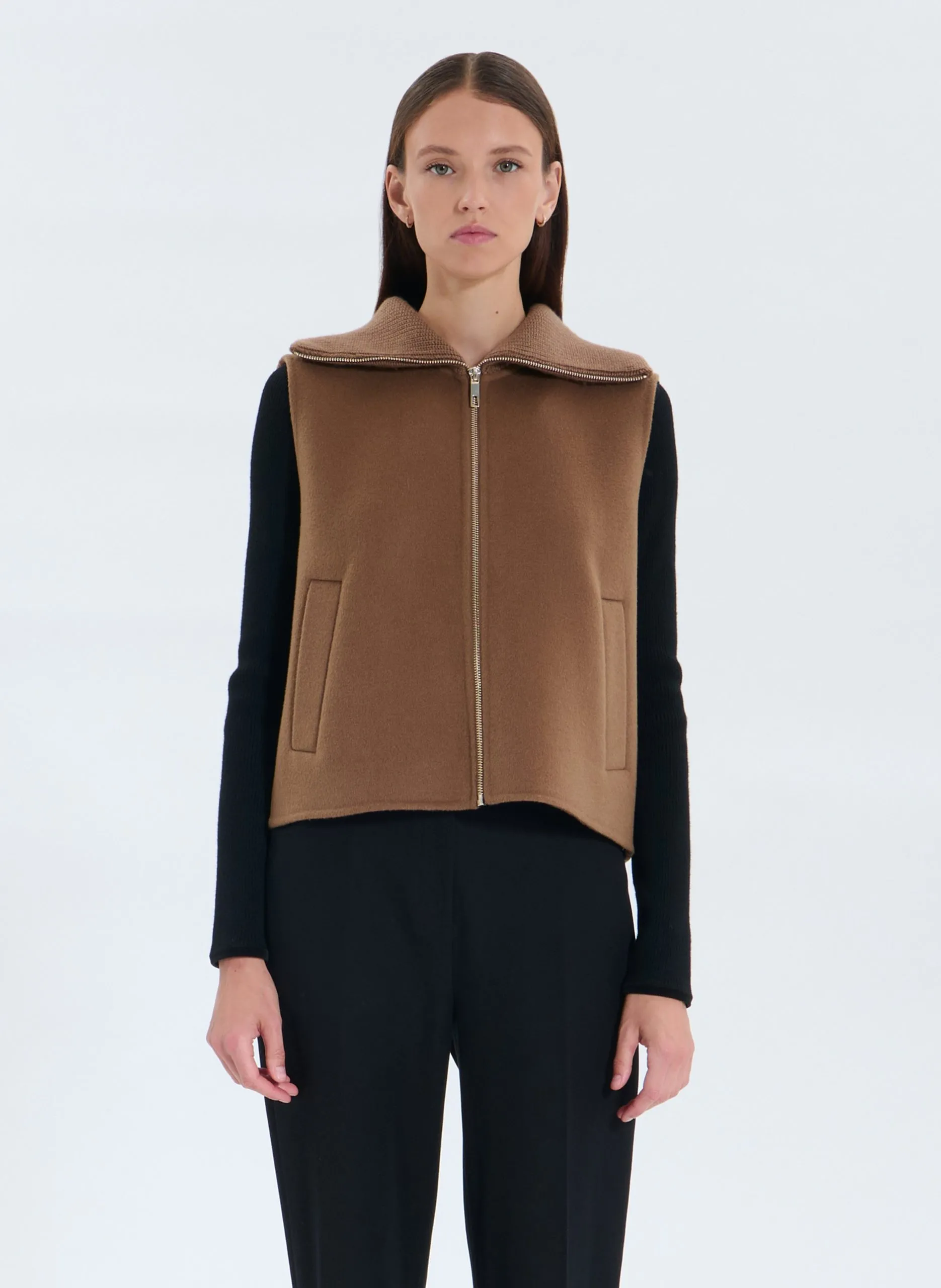 Gerader Wollmix-Zippergilet Braun GLASSANDRE