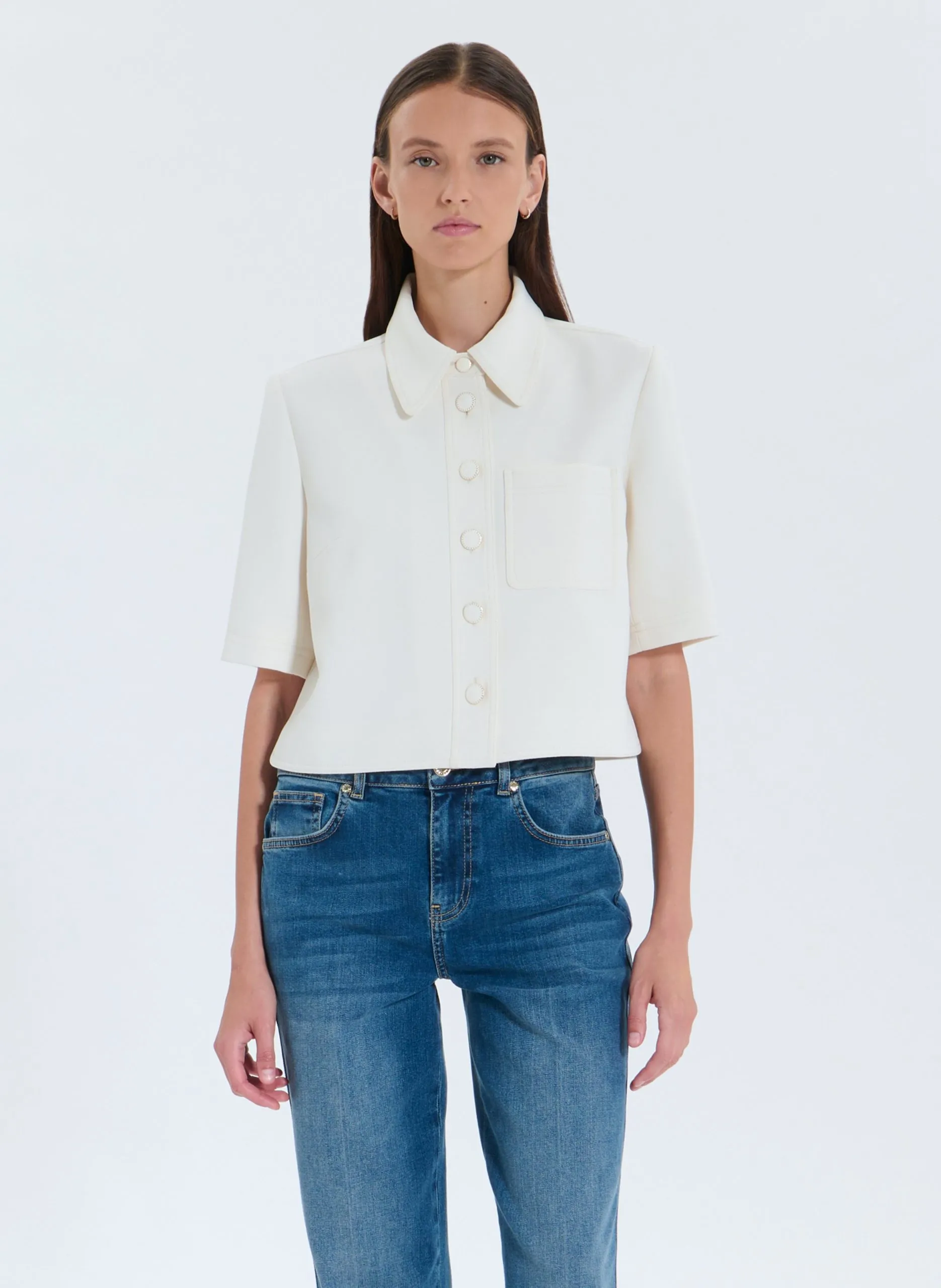 Oversize-Bluse mit klassischem Kragen Weiss CELINA