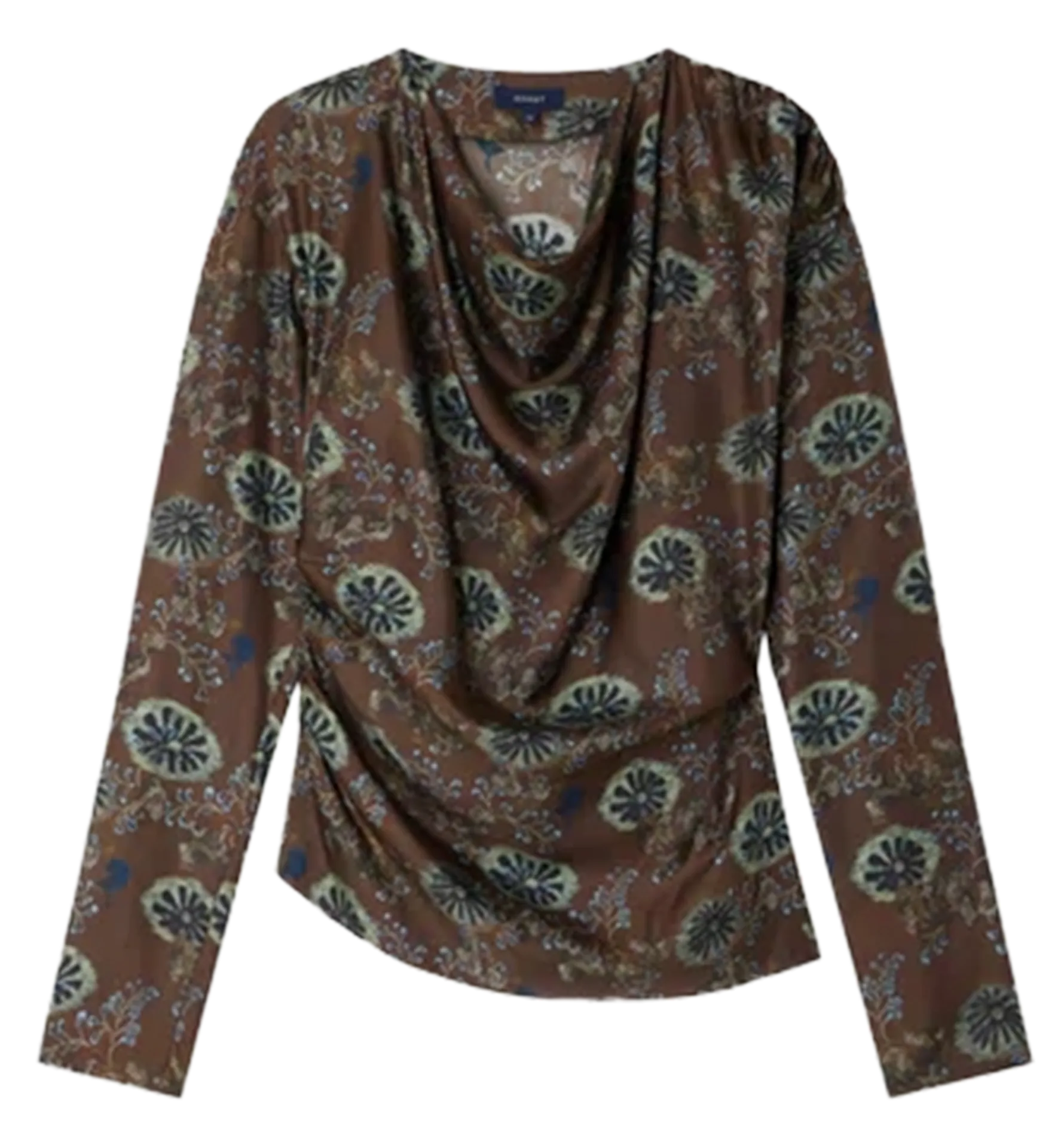 Langärmliges asymmetrisches Top mit Seidenmuster Mehrfarbig FRESIA