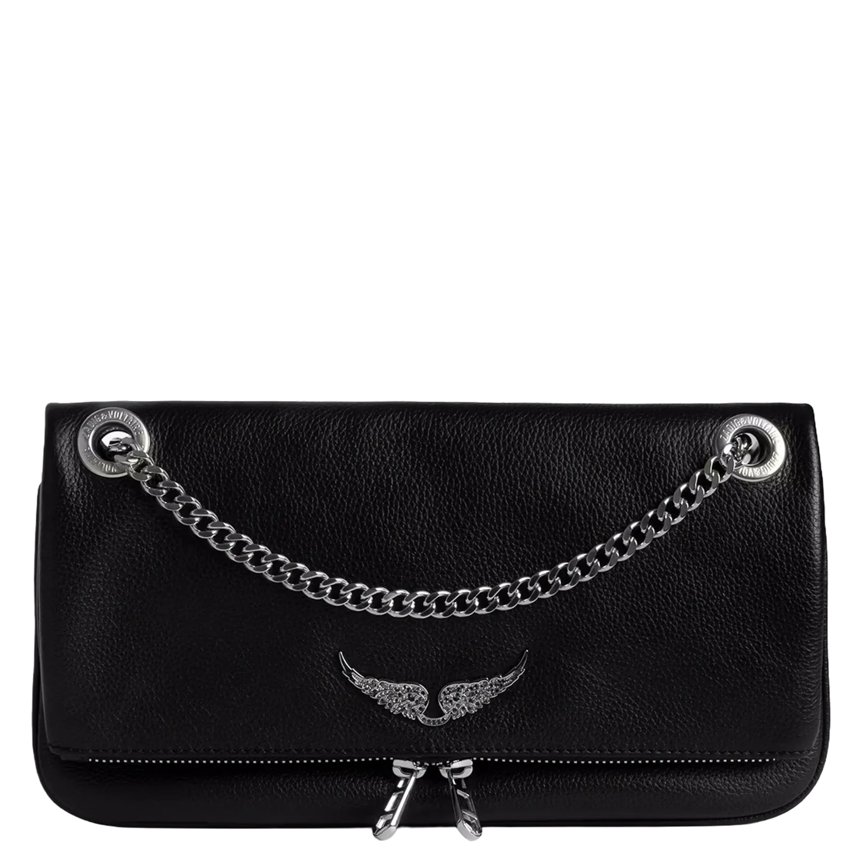 Abend-Clutch aus Leder Schwarz ROCK II