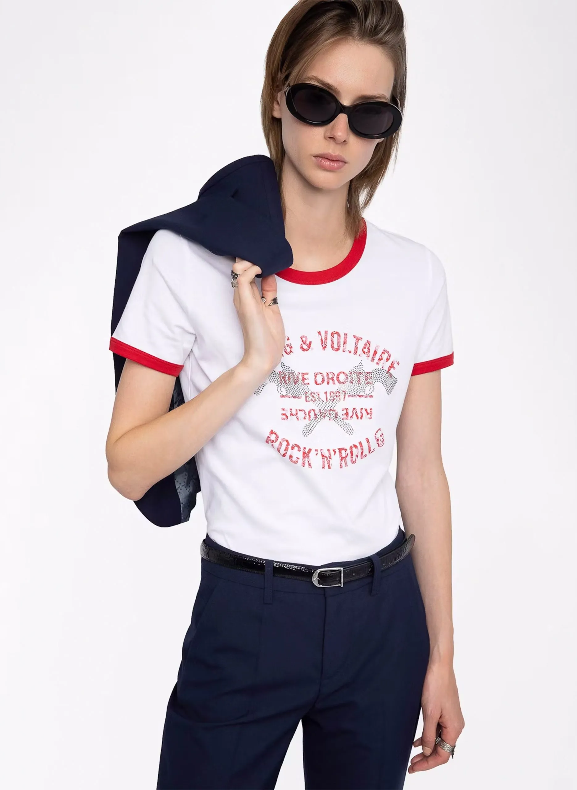 T-Shirt mit kontrastierenden kurzen Ärmeln Weiss WOOS