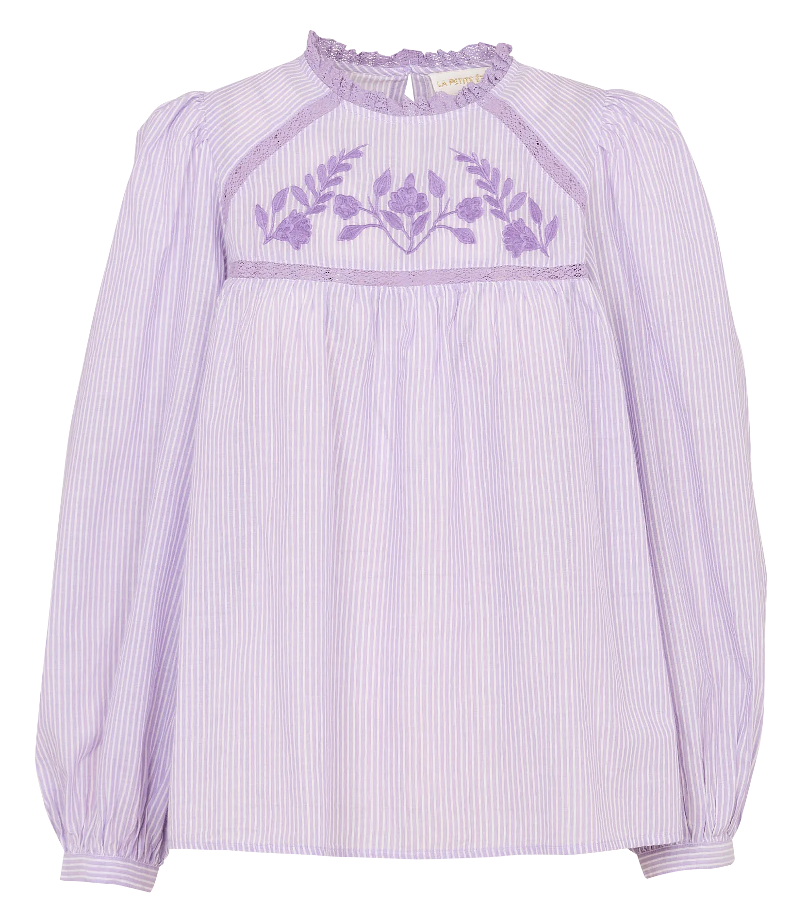 Weite Streifenbluse mit Rundhalskragen Violett BIRTIN