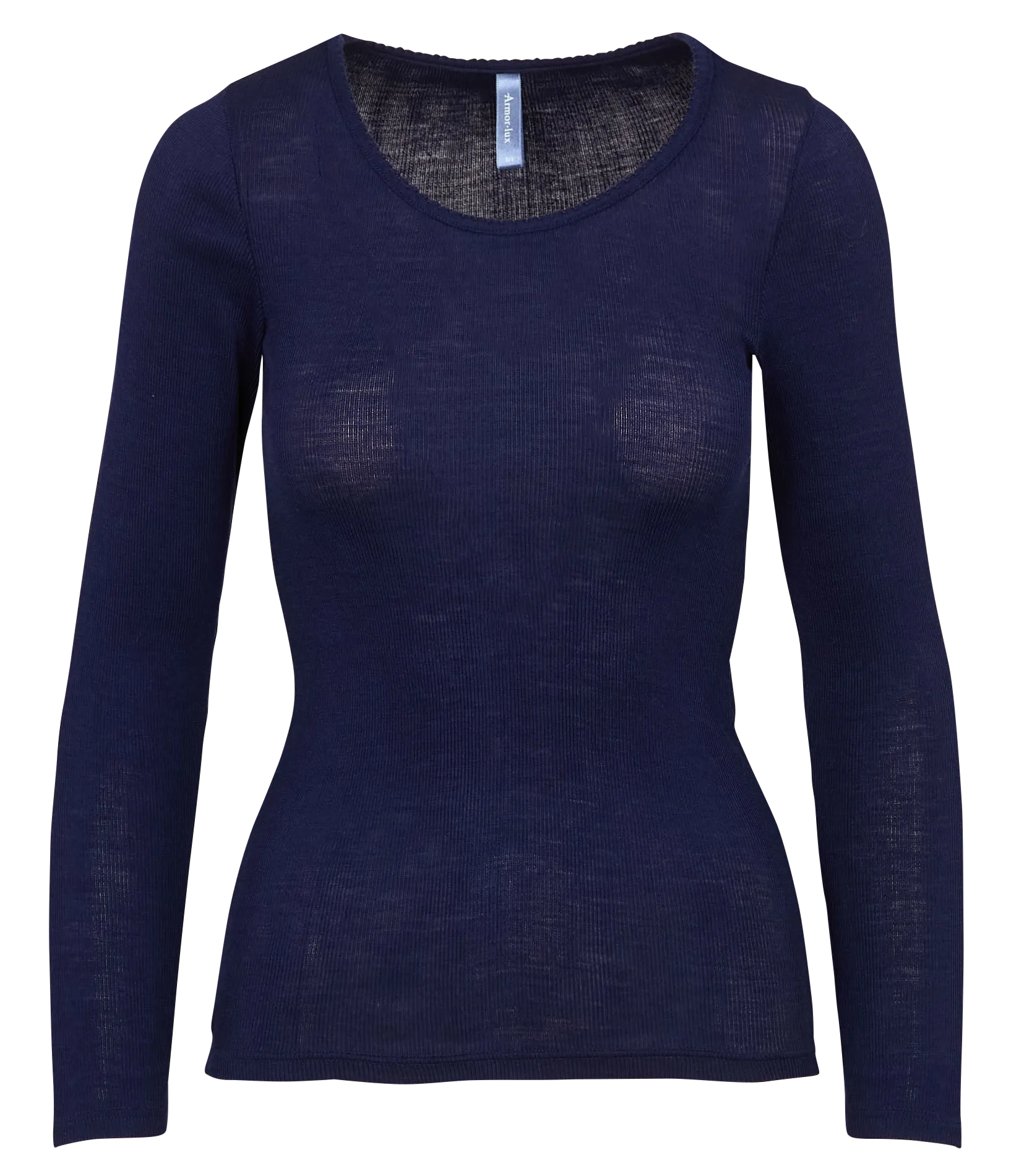 Einfarbiges langärmliges T-Shirt Blau