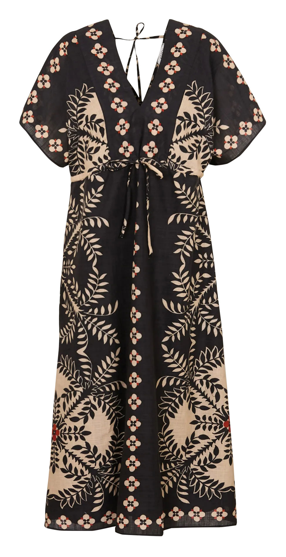 Taillierte Midi-Kleid mit Baumwollmuster Schwarz ROSALIA