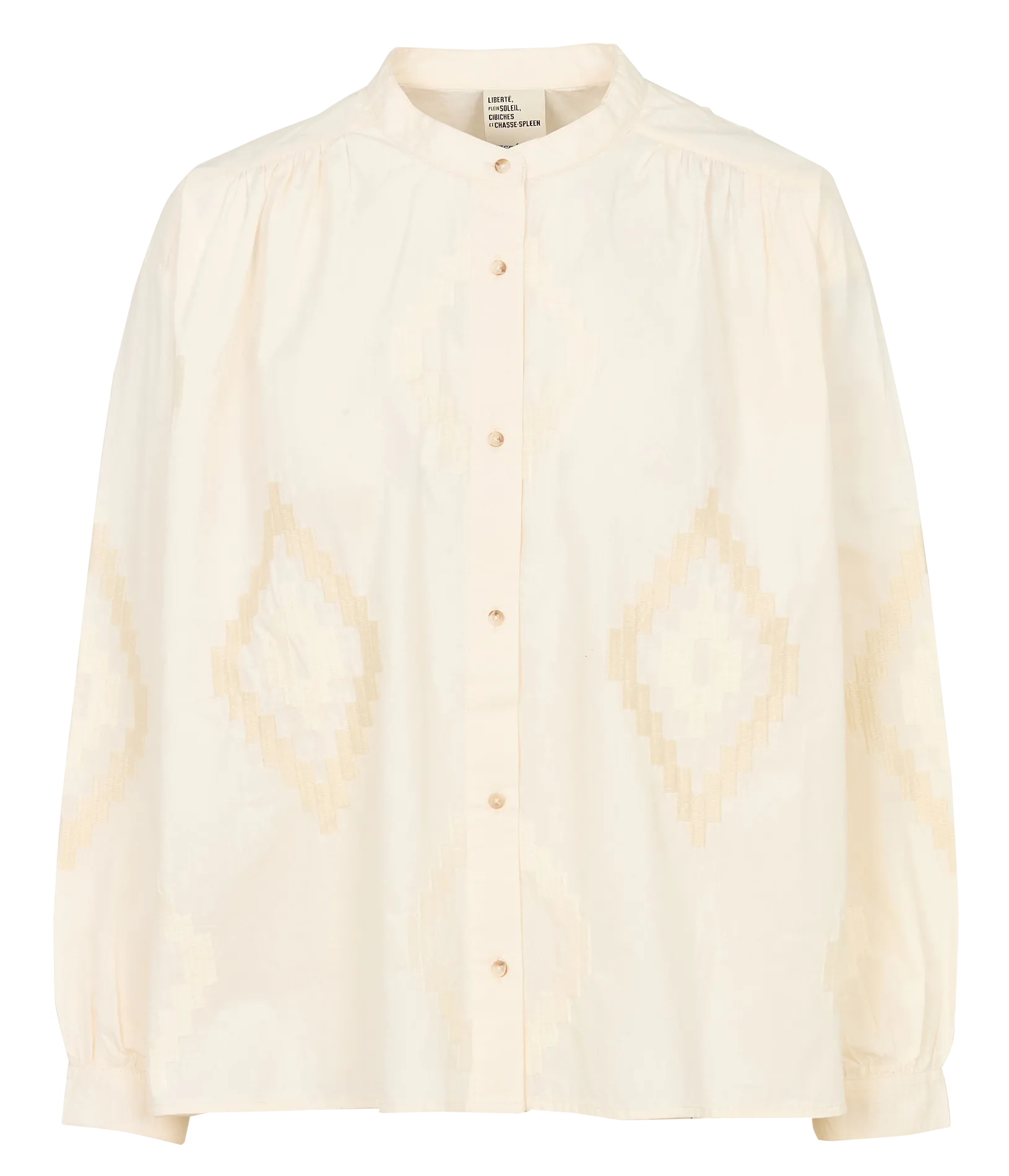 Baumwollbluse mit Mao-Kragen Beige ELLA