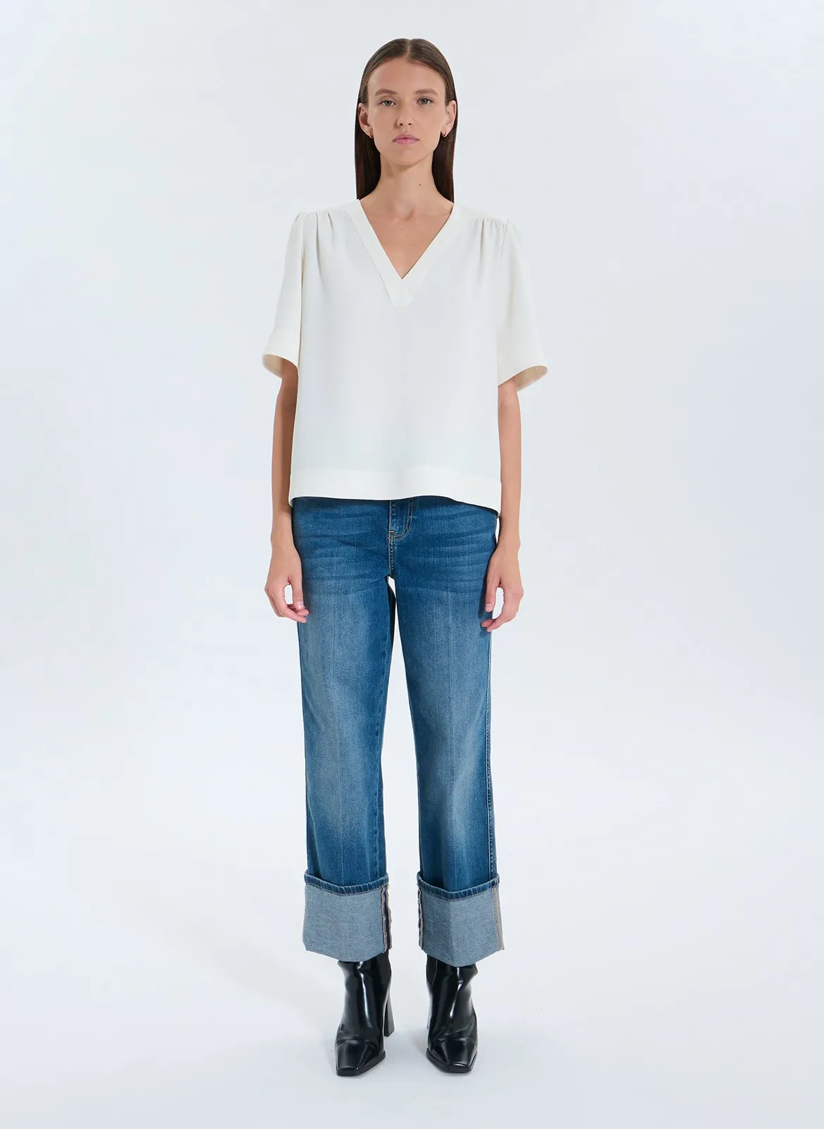 Oversize V-Ausschnitt Top Weiss TAHIEL