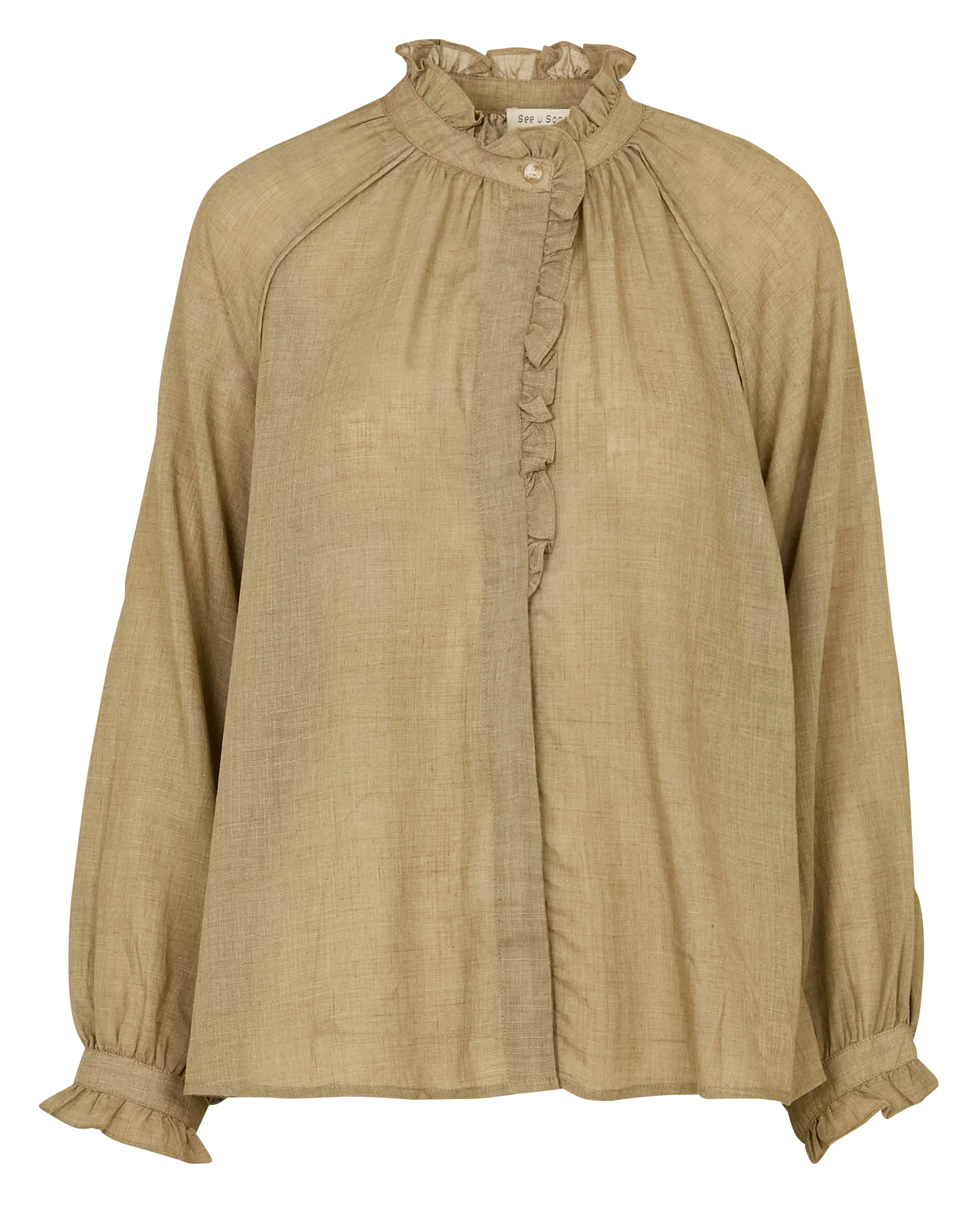 Bluse mit viktorianischem Kragen Beige