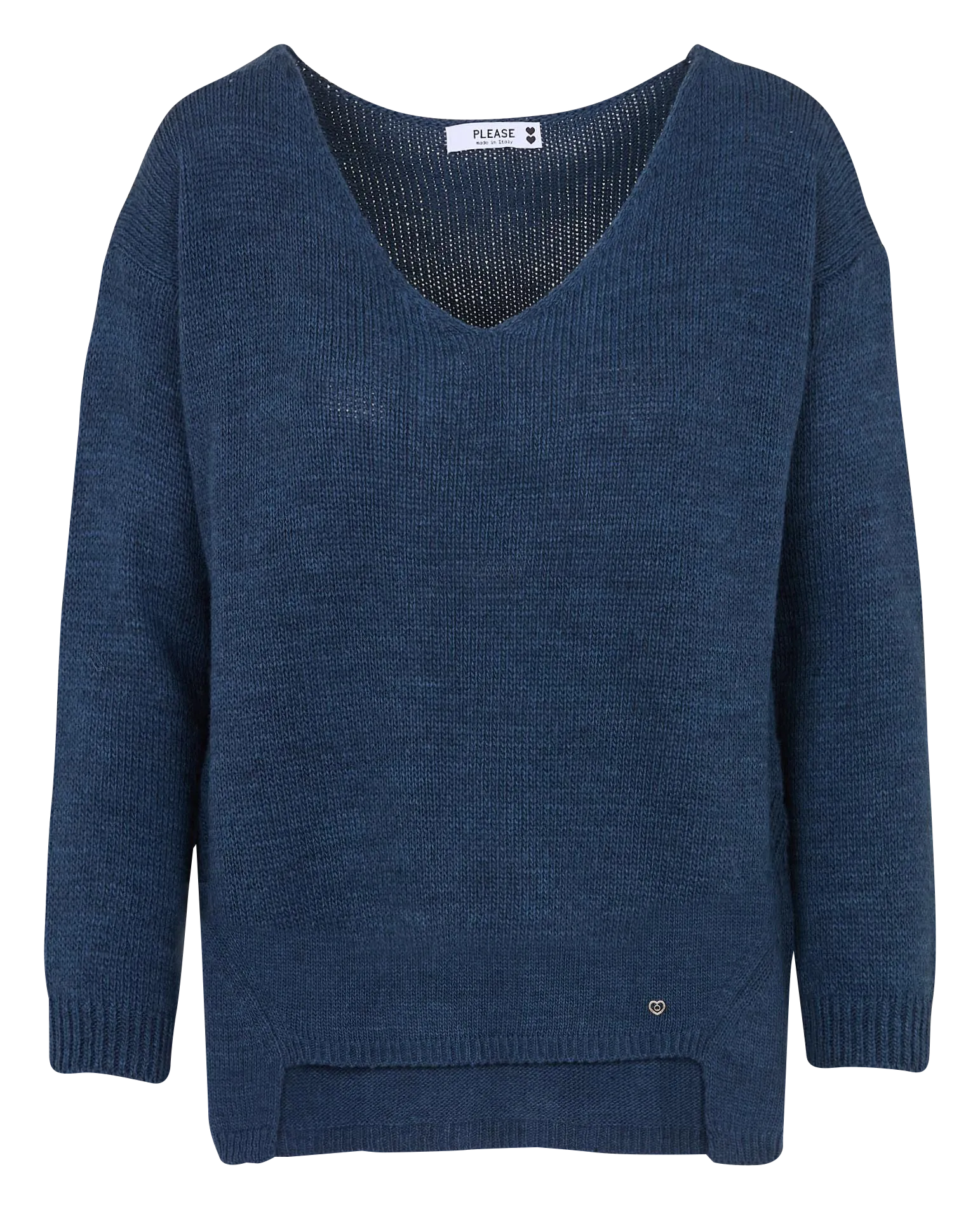 Weiter V-Ausschnitt-Pullover in asymmetrischer Uni-Farbe Jeans ohne Waschung