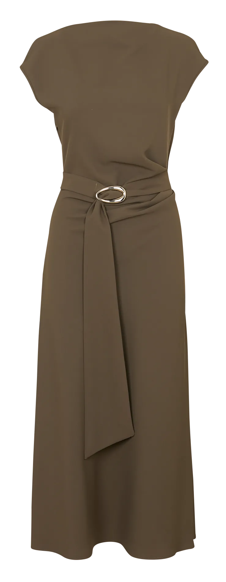 Tailliertes Maxikleid mit Rundhalsausschnitt Khaki