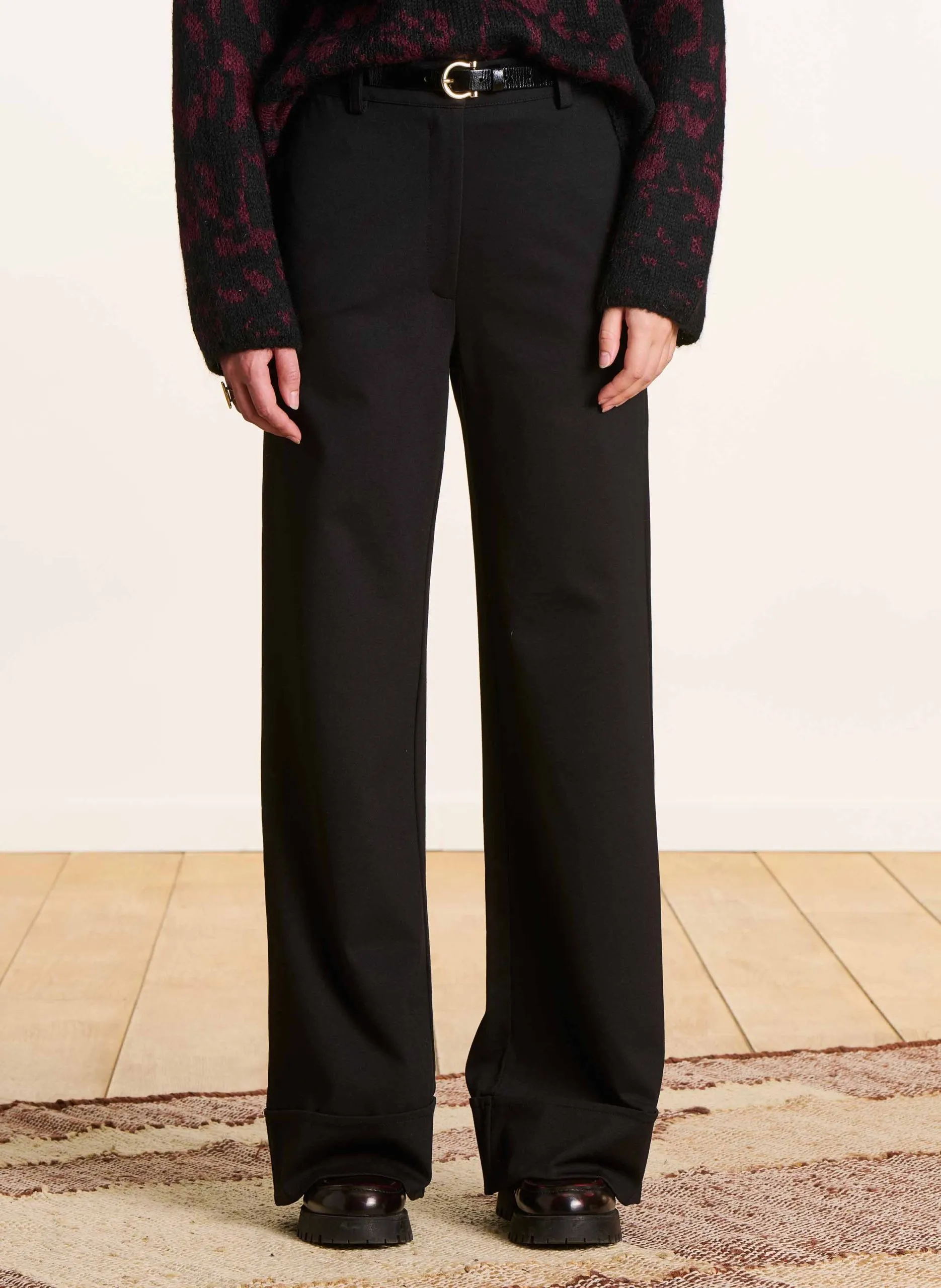 Wide Leg High Waist Stretch Pants Schwarz