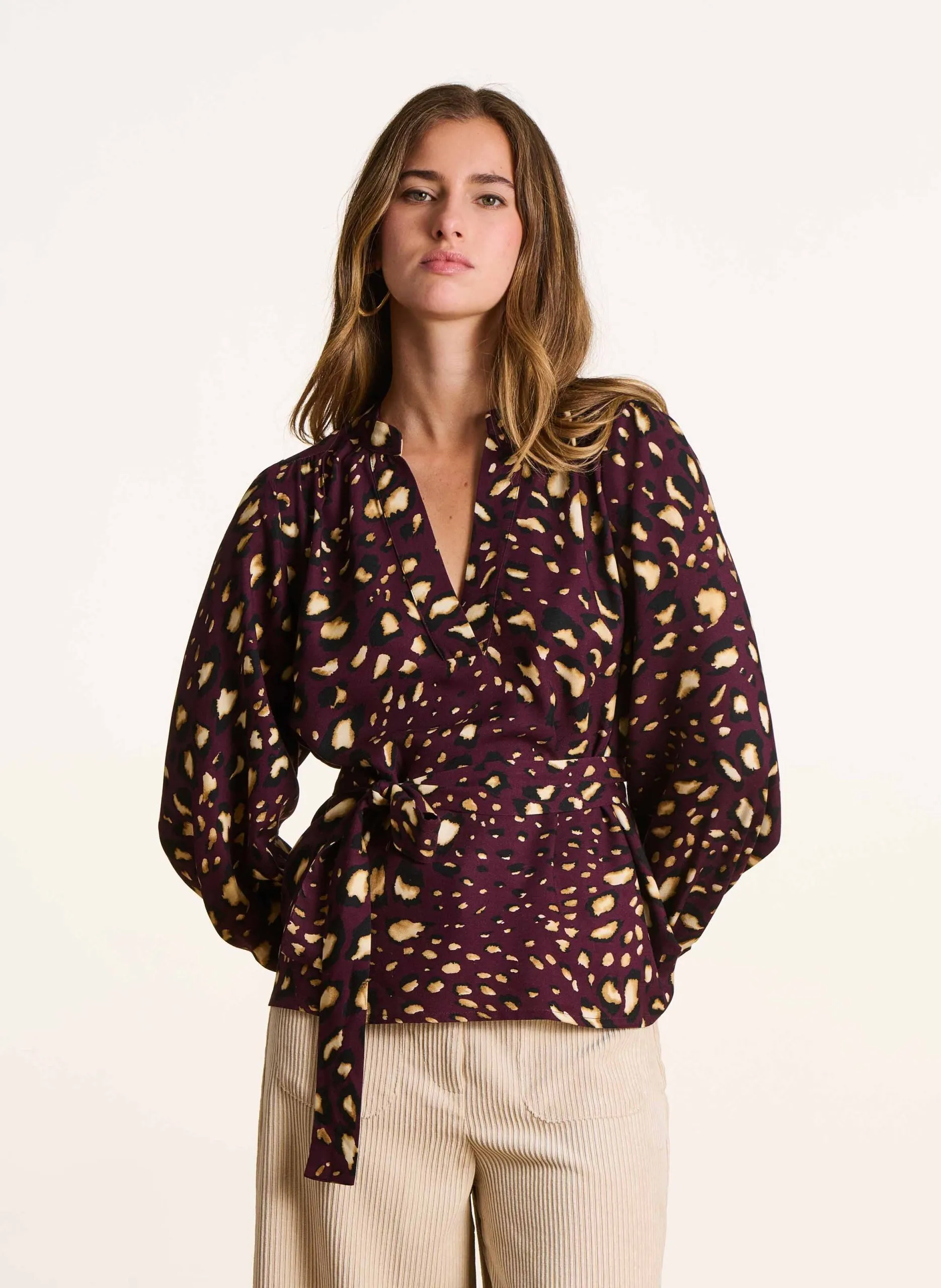 Bedruckte Bluse aus Viskose und Seide Rot