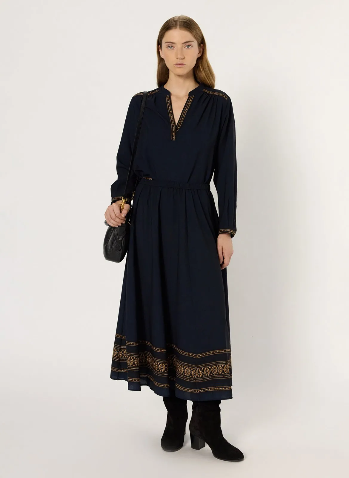 Anel - Bedruckter Midirock Blau BONNIE