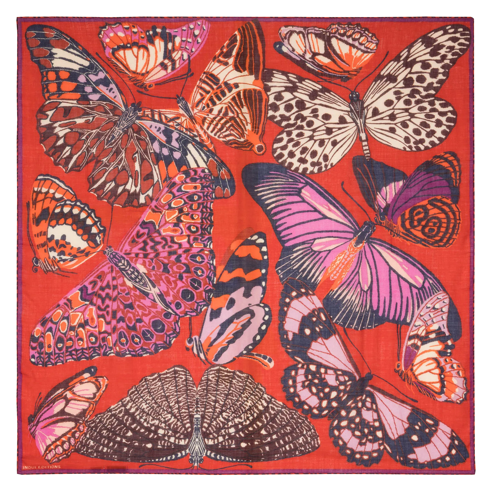 Feines bedrucktes Wolltuch Rot PAPILLONS