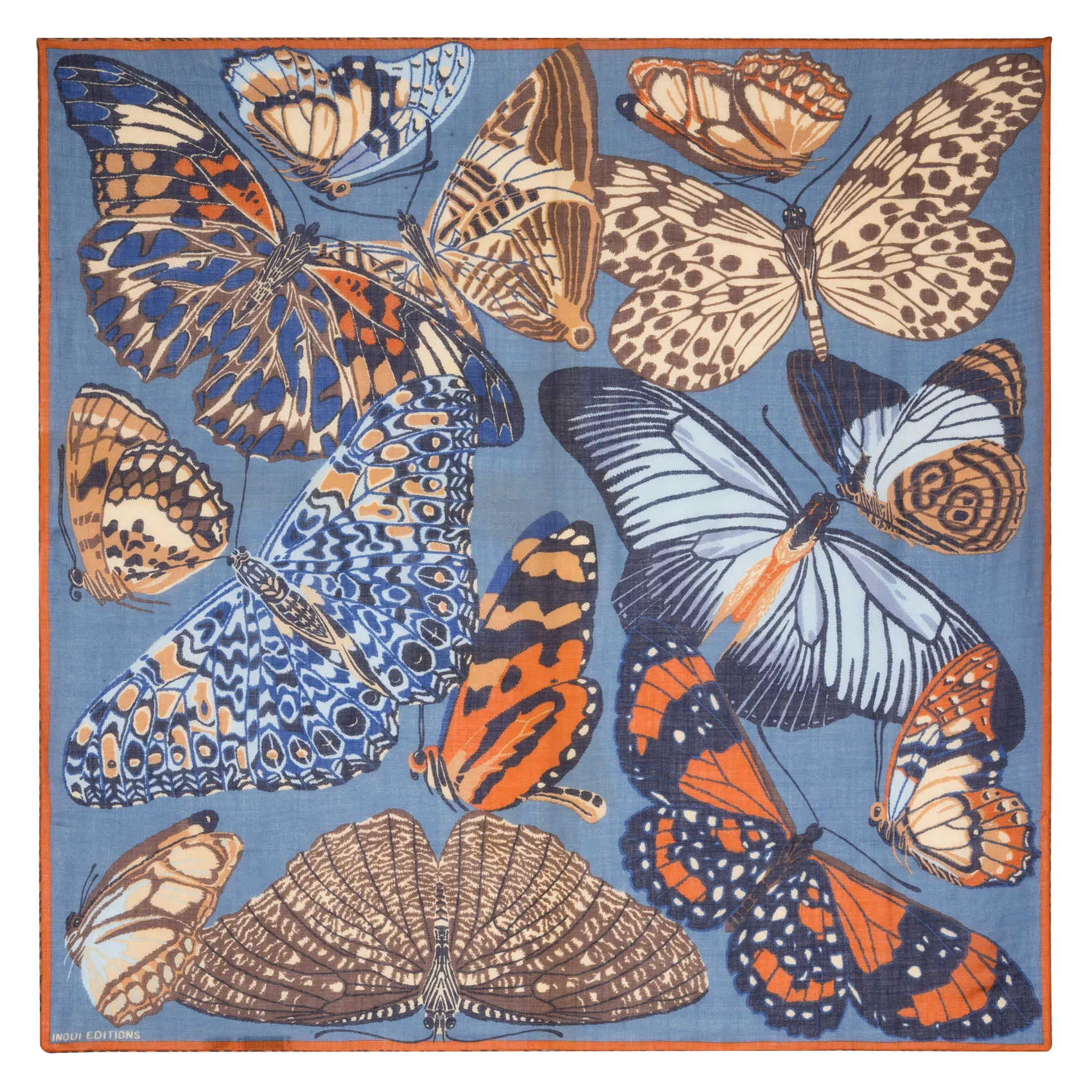 Feines bedrucktes Wolltuch Blau PAPILLONS