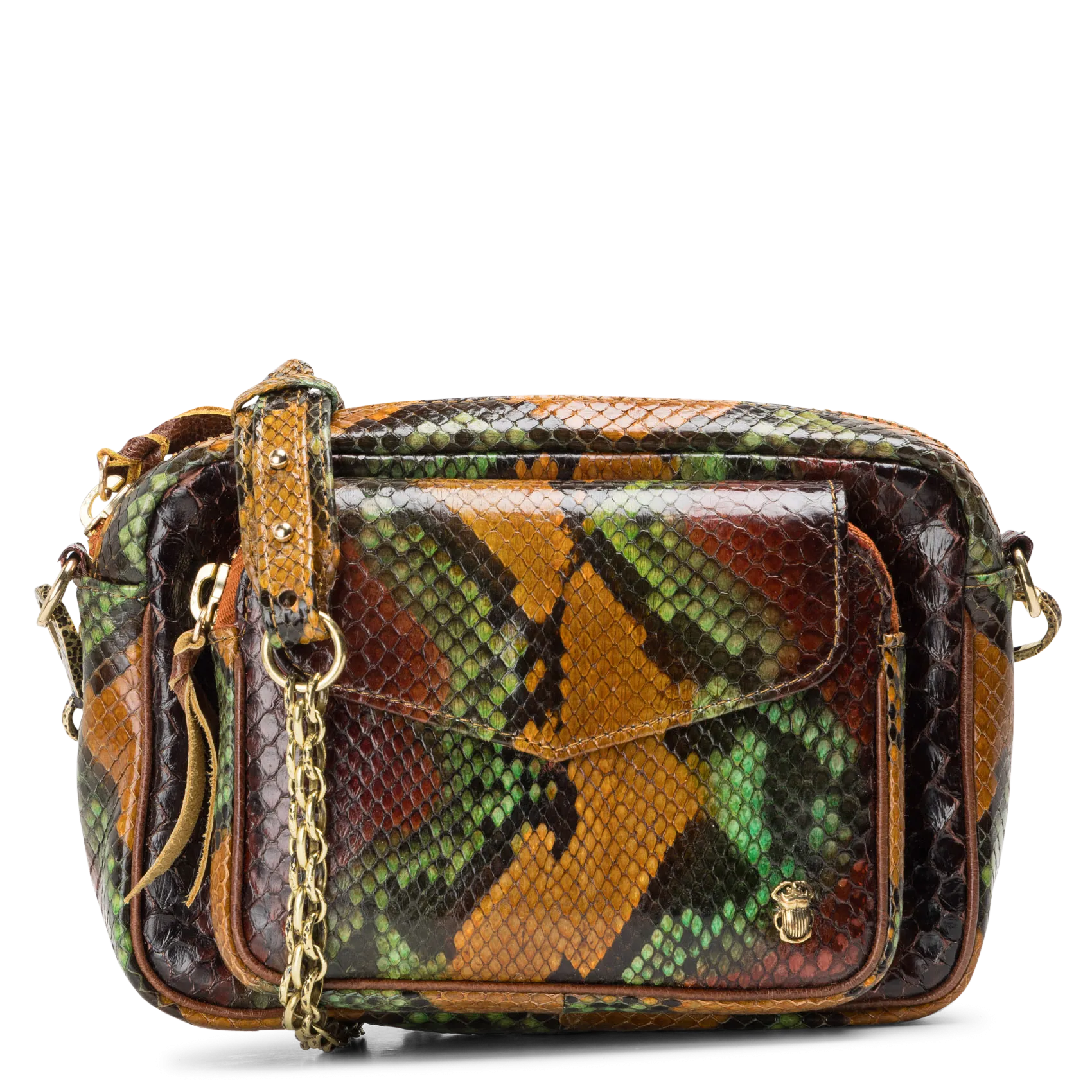 Umhängetasche aus gemischtem Pythonleder Braun CHARLY