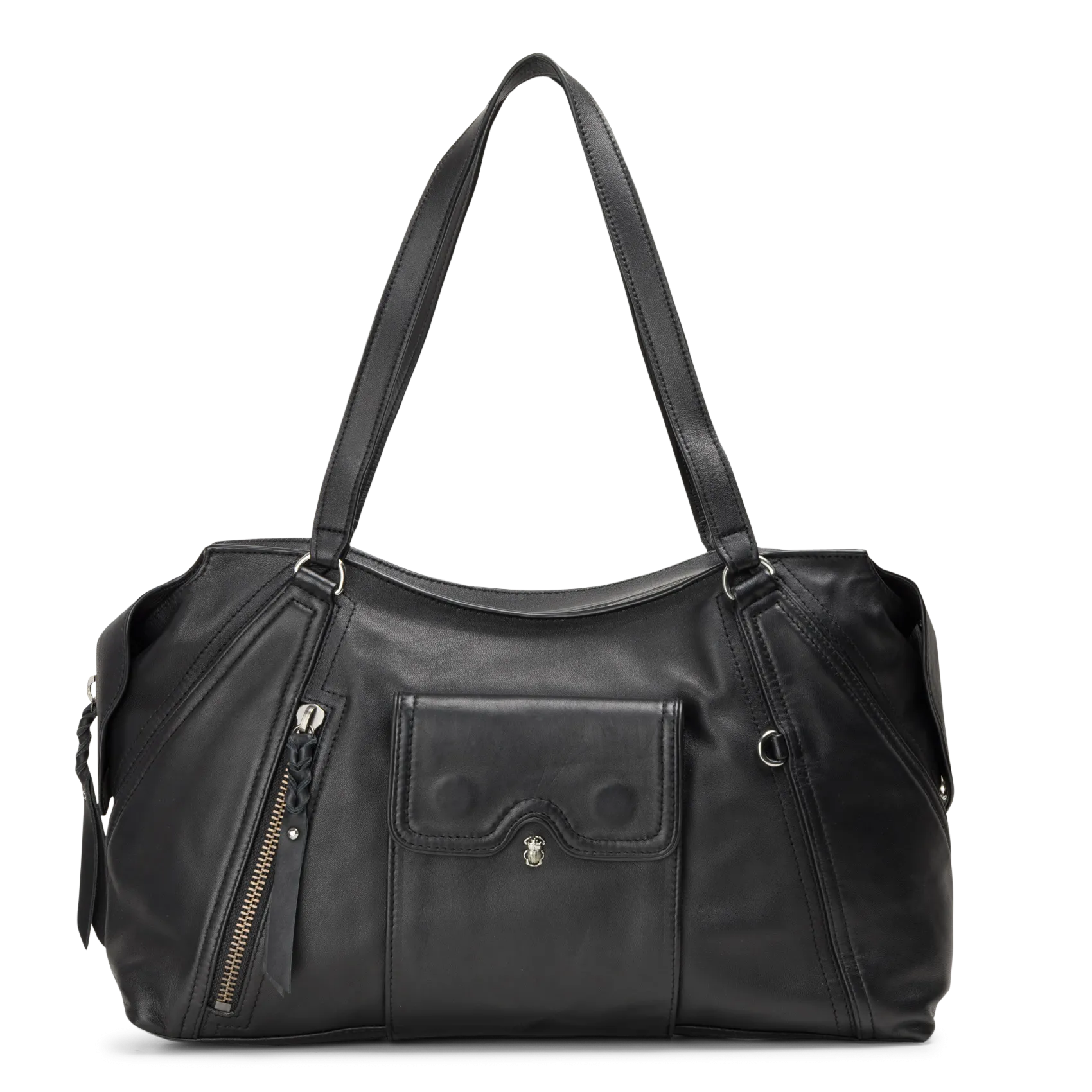 Schultertasche aus gemischtem Leder Schwarz JUNO