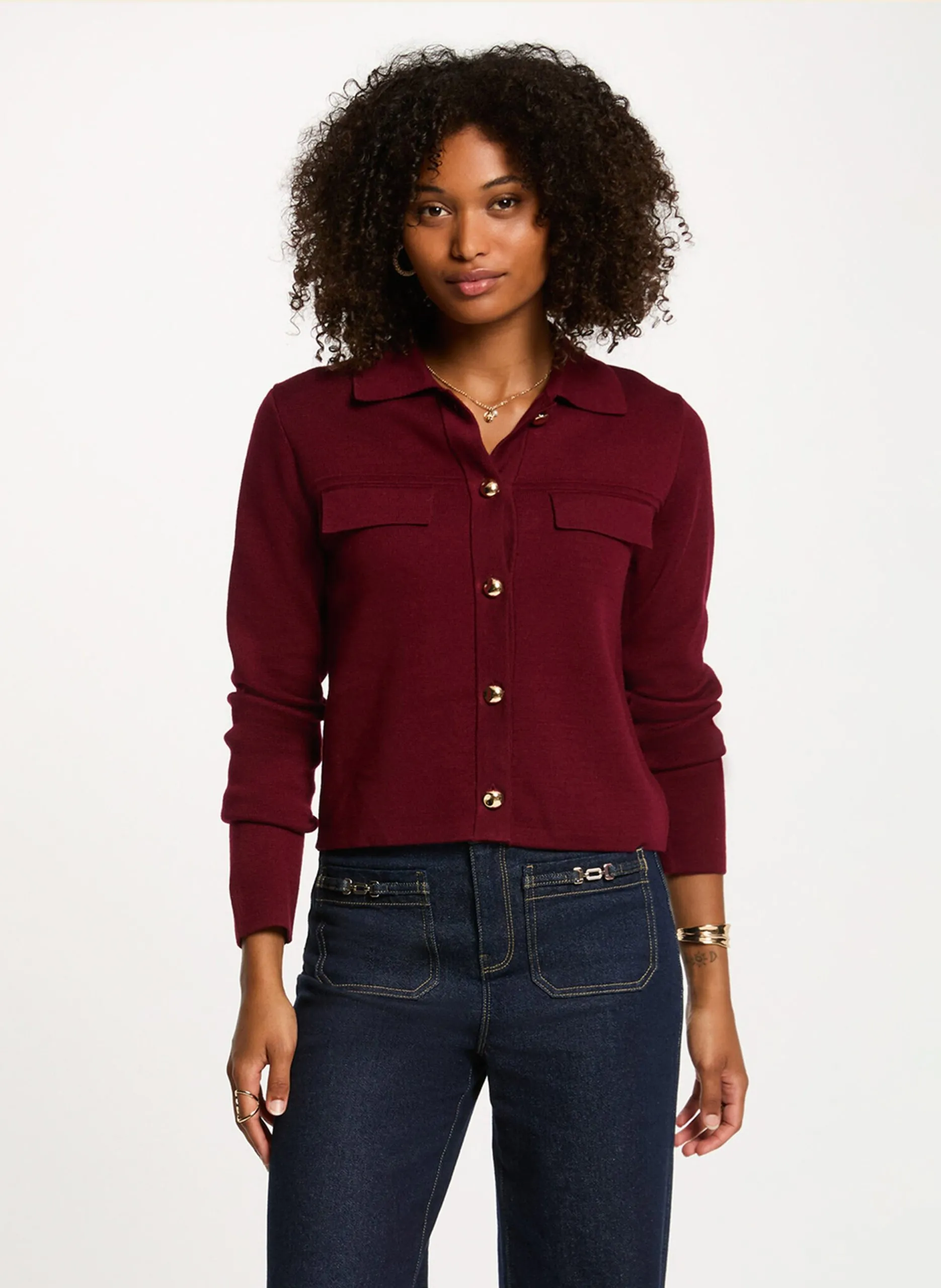 Strickjacke mit klassischem Kragen Schwarz 252-MIMDIE