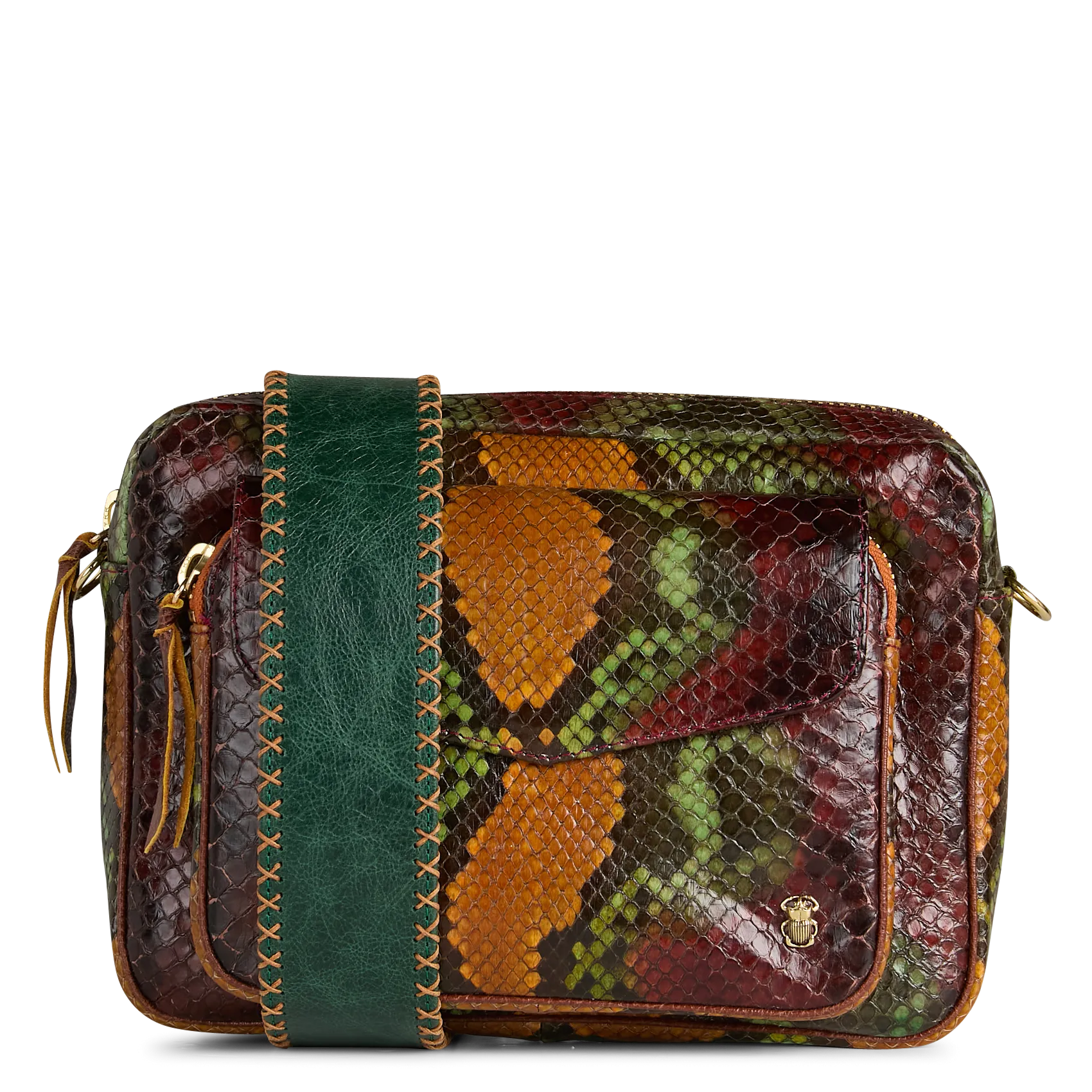 Umhängetasche aus bedrucktem Leder Braun CHARLY