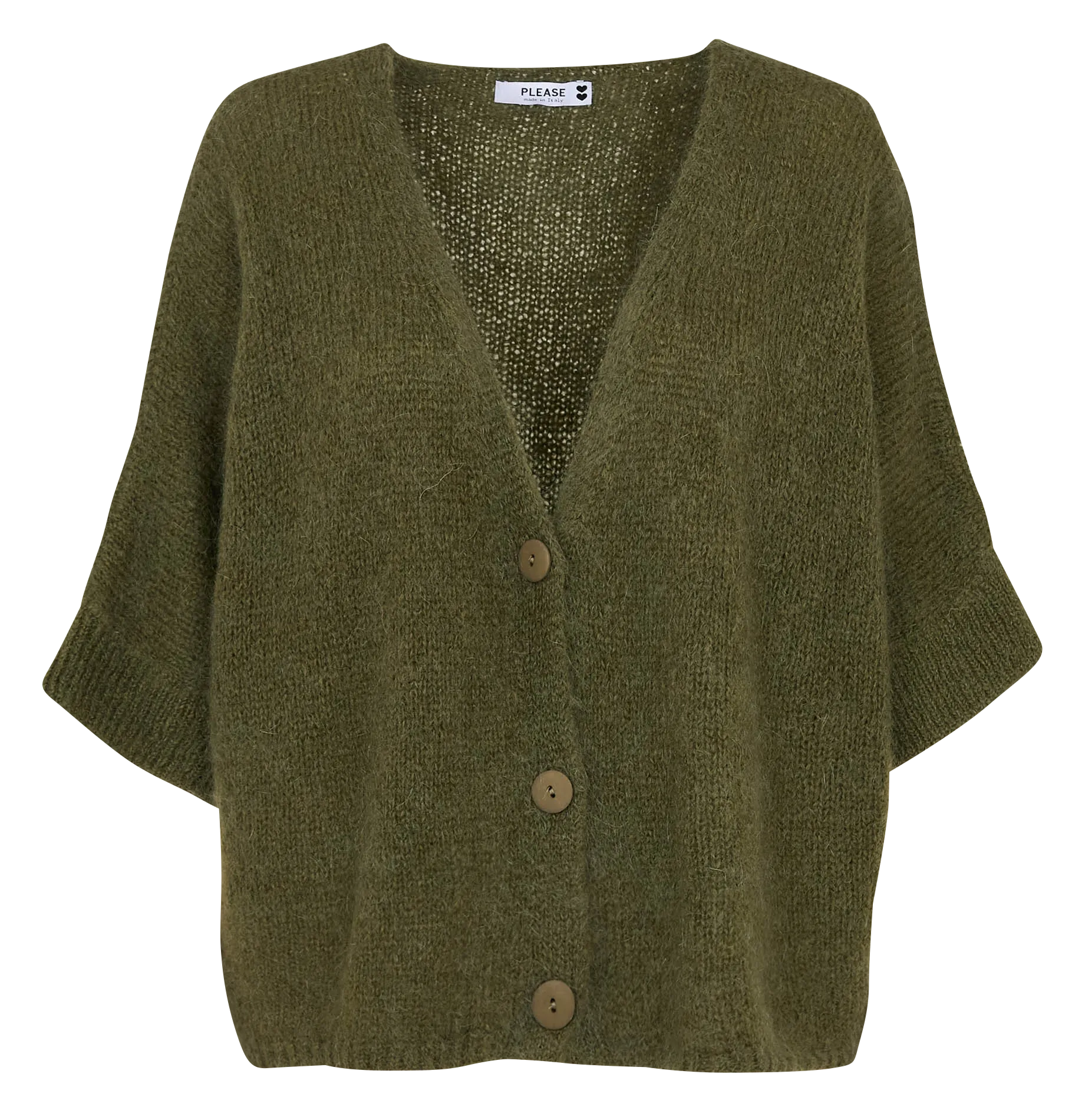 Weite Strick-Mix-Jacke mit V-Ausschnitt Grun