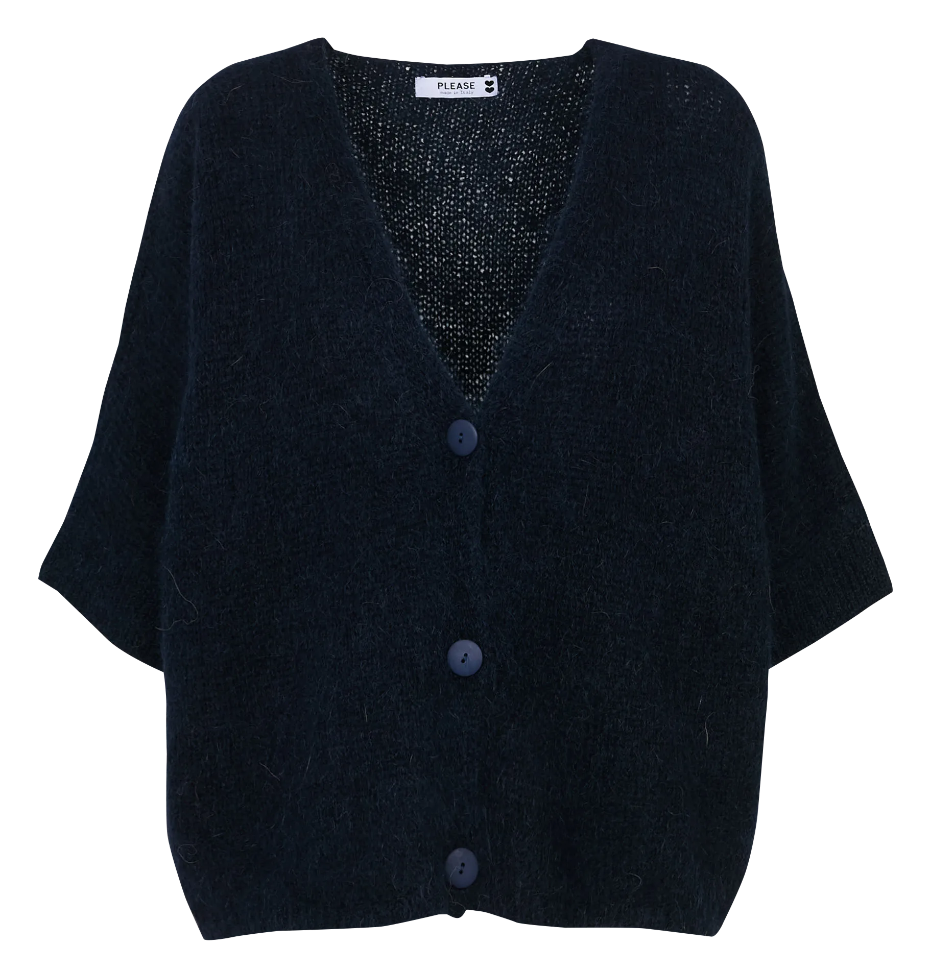 Weite Strick-Mix-Jacke mit V-Ausschnitt Blau