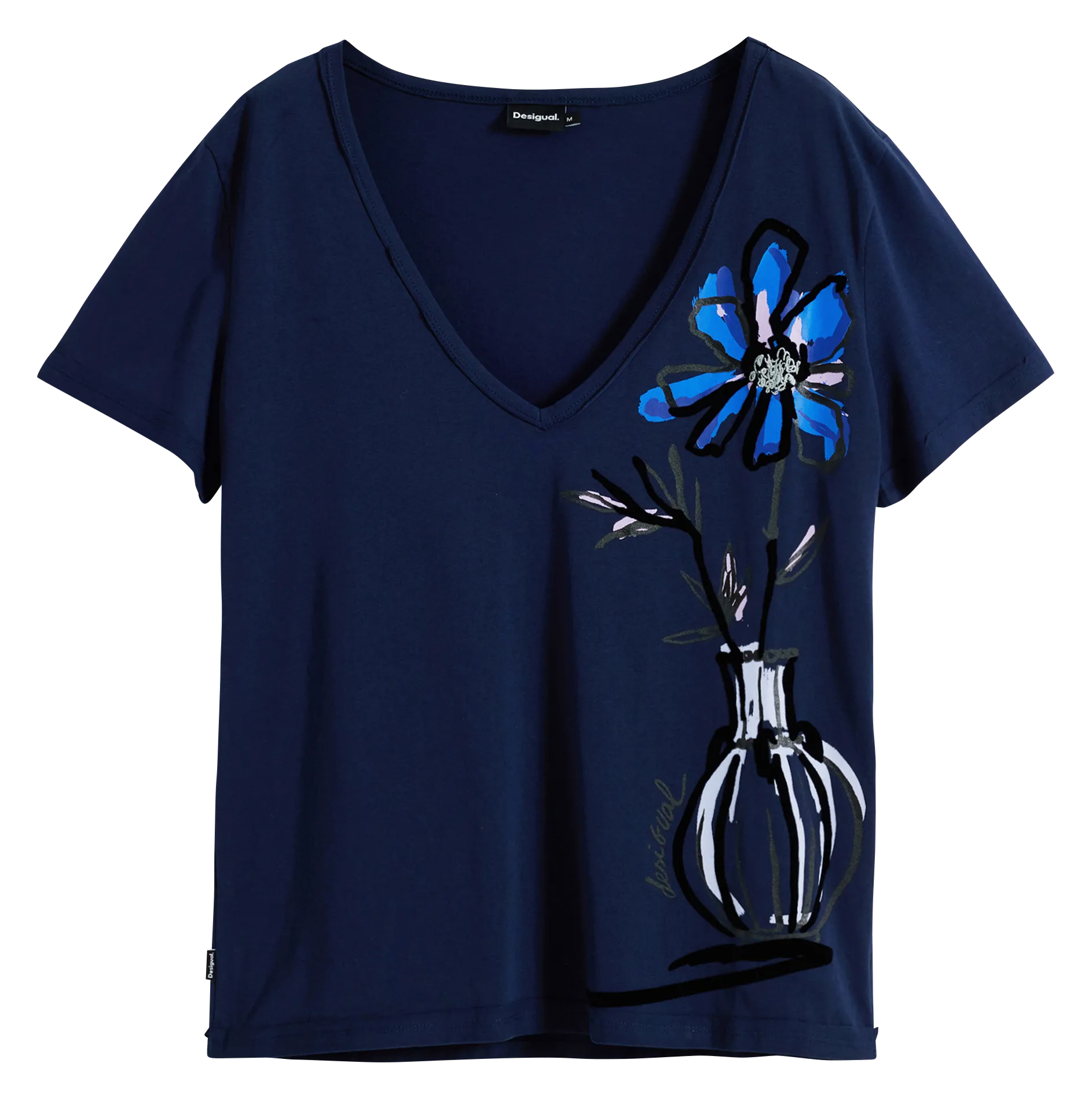 Baumwoll-T-Shirt mit U-Boot-Ausschnitt Blau