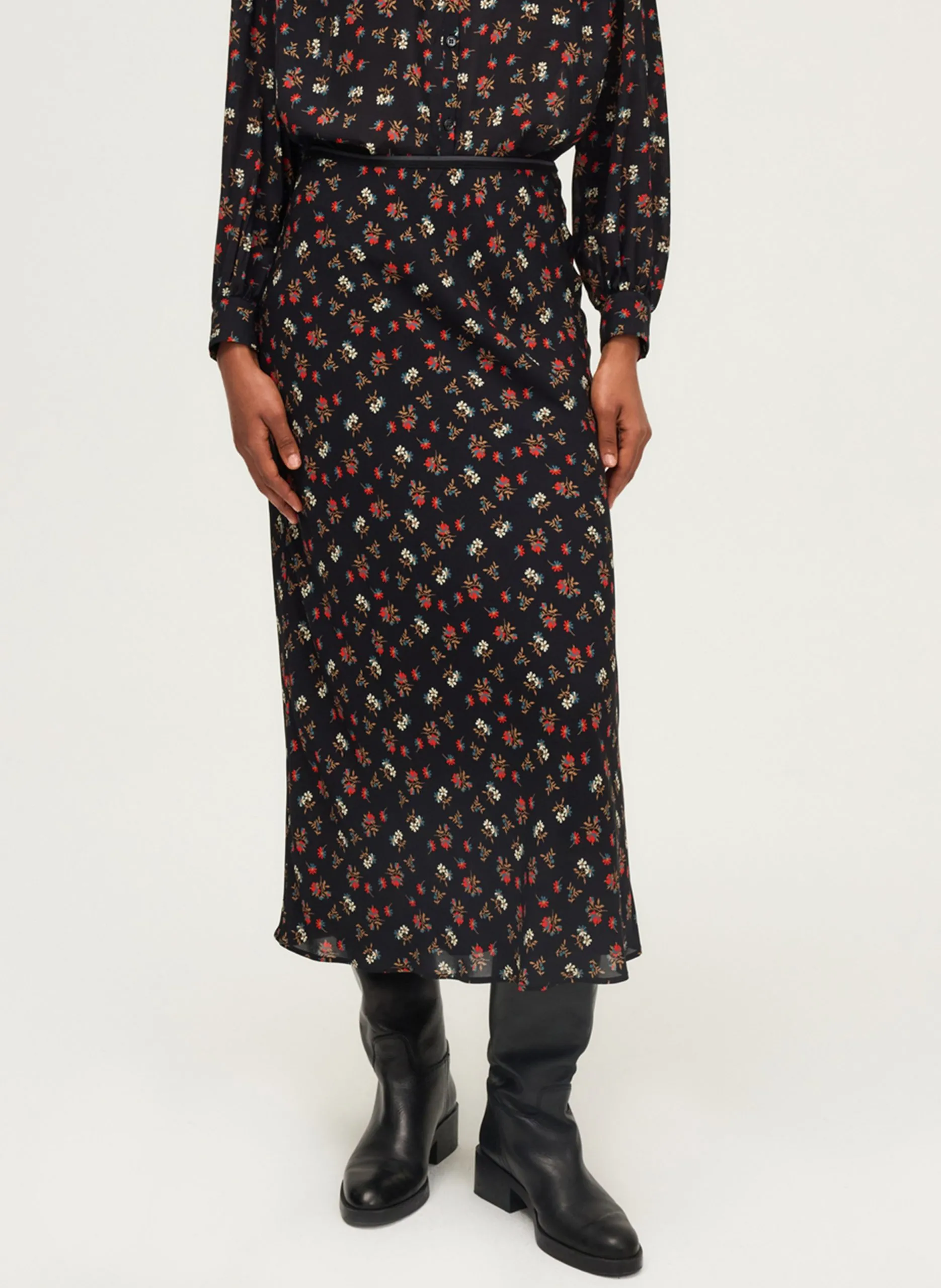 Maxirock mit Blumenprint Schwarz BETTINA