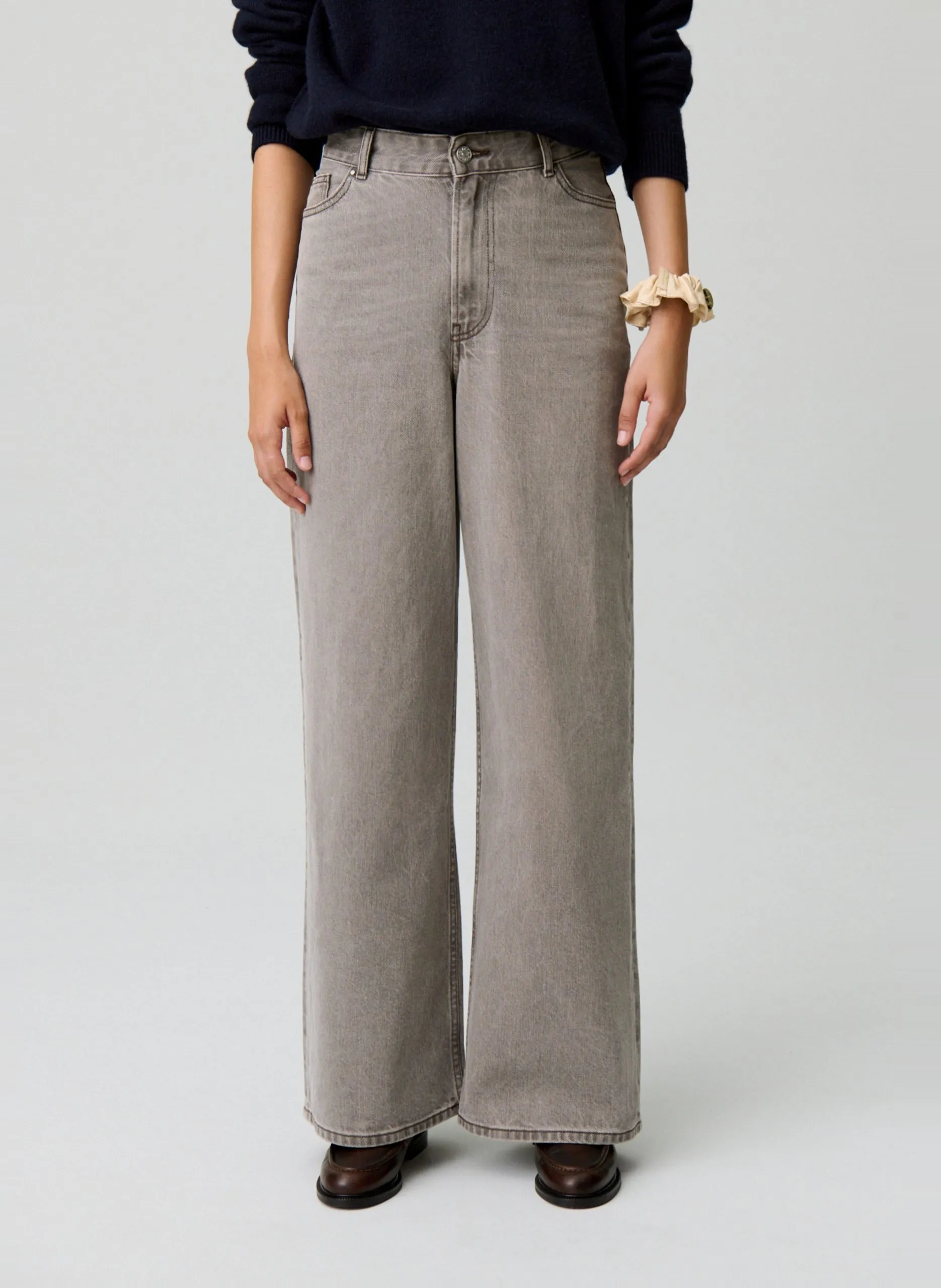 Weite Jeans aus Baumwoll-Mix Beige JEANJEANNEBIS