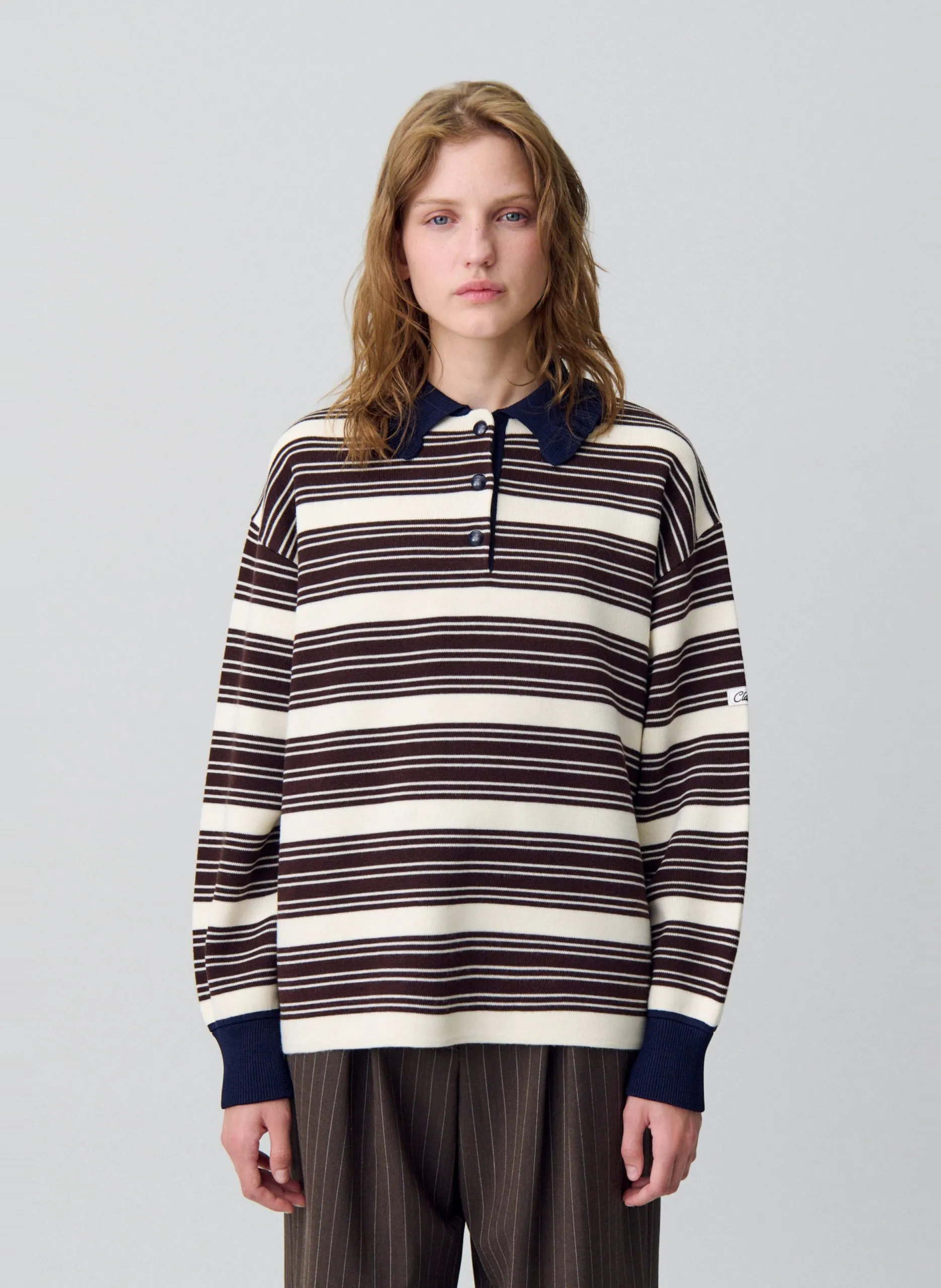 Streifenpullover mit Polokragen Braun MANON