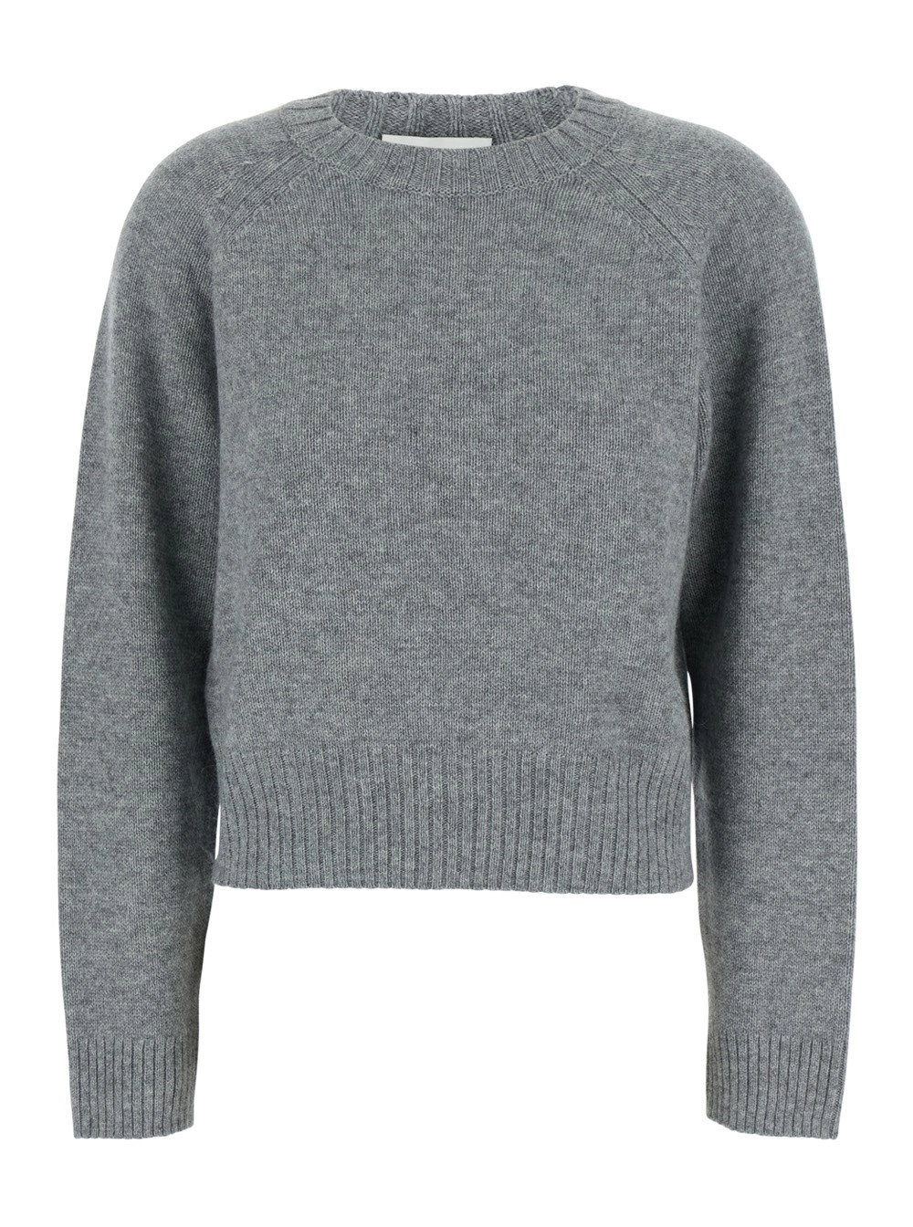 Grauer Pullover mit Rundhalsausschnitt und geripptem Design aus Kaschmir Damen