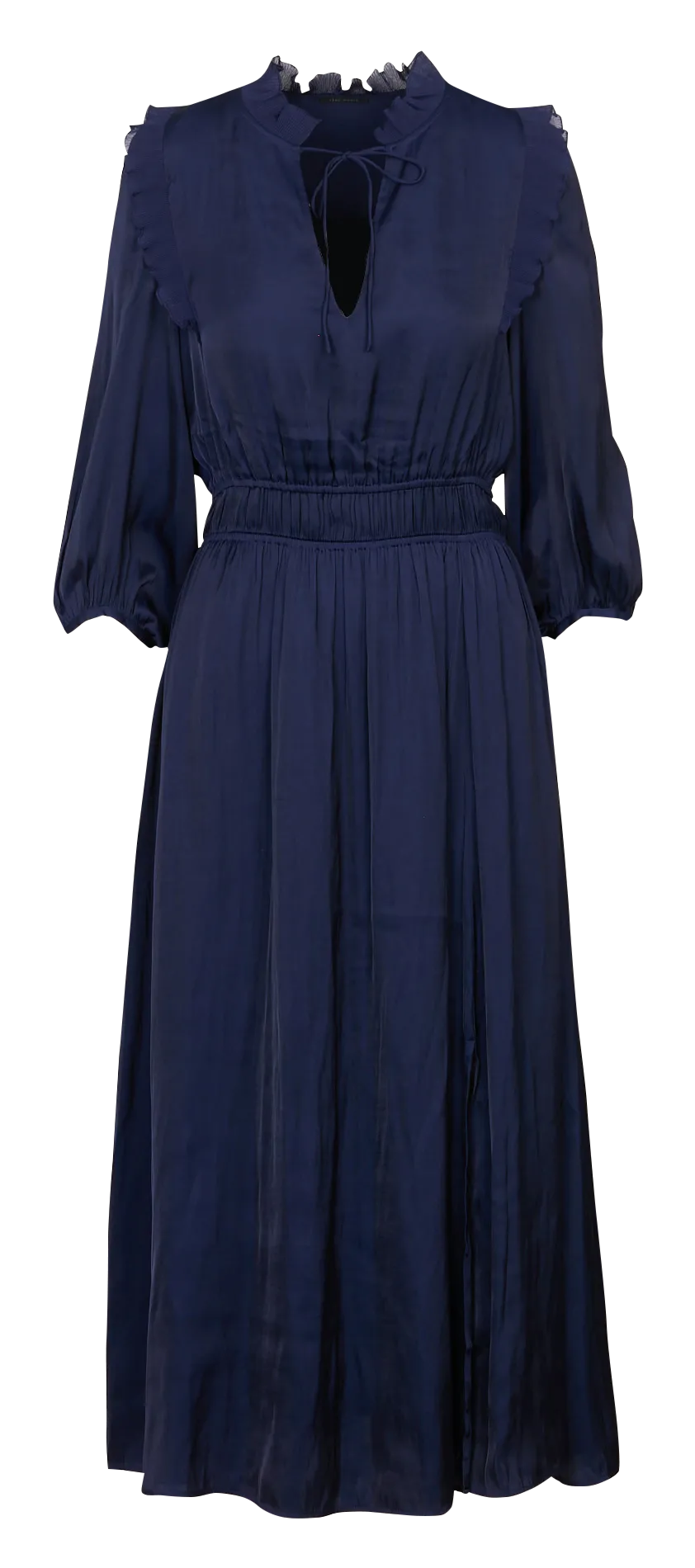Satiniertes Midikleid mit V-Ausschnitt Blau