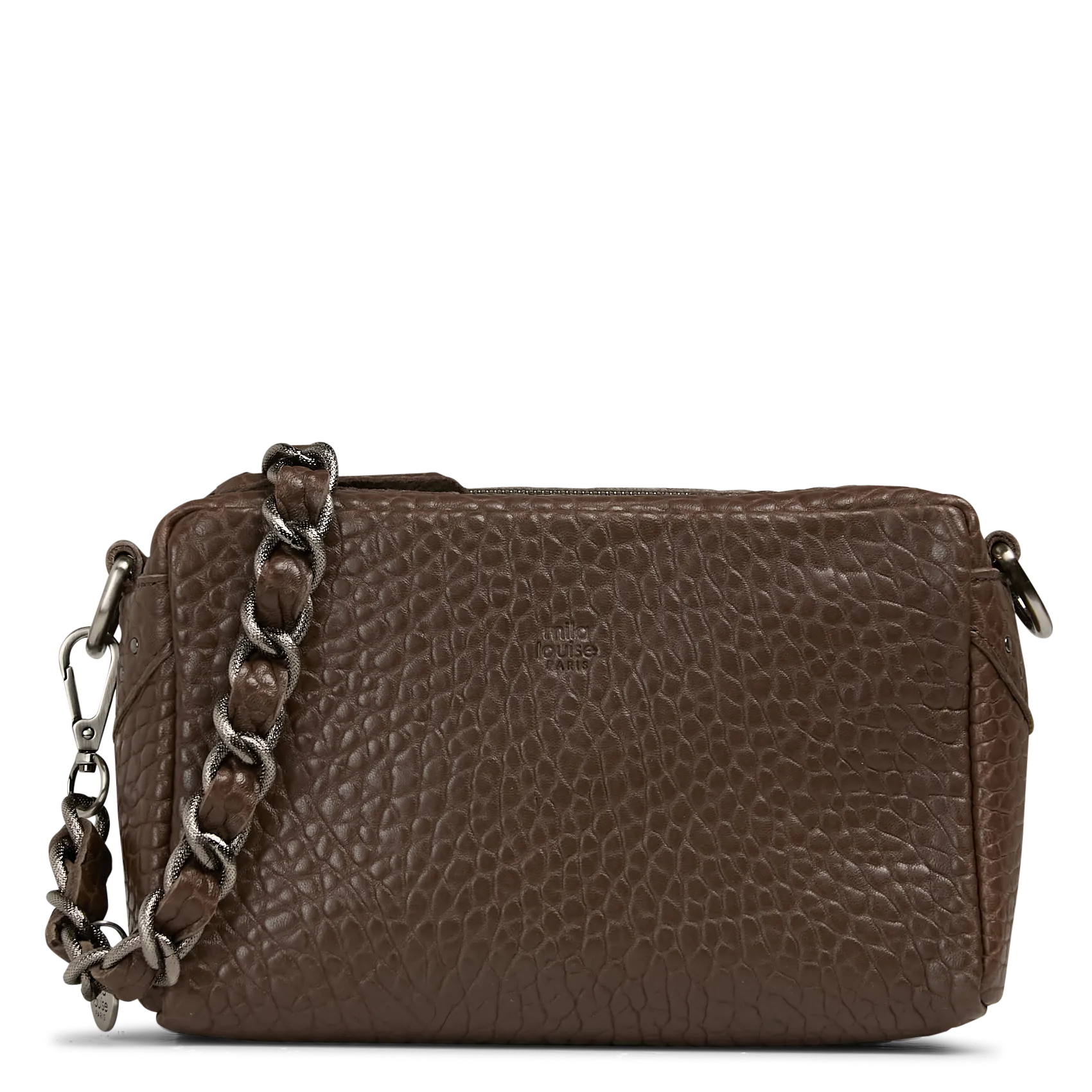 Umhängetasche aus geprägtem Leder Khaki MAMA