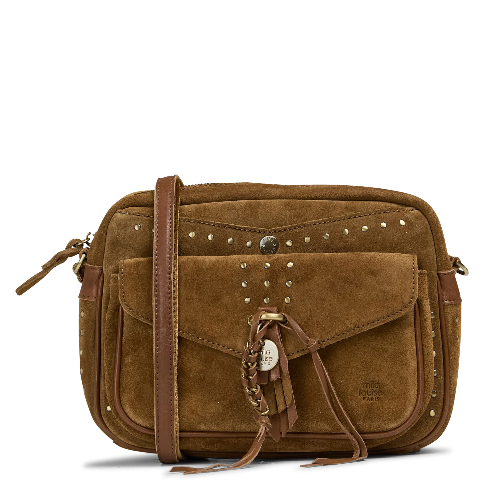 Umhängetasche aus Veloursleder mit Reißverschluss Beige ORELIA