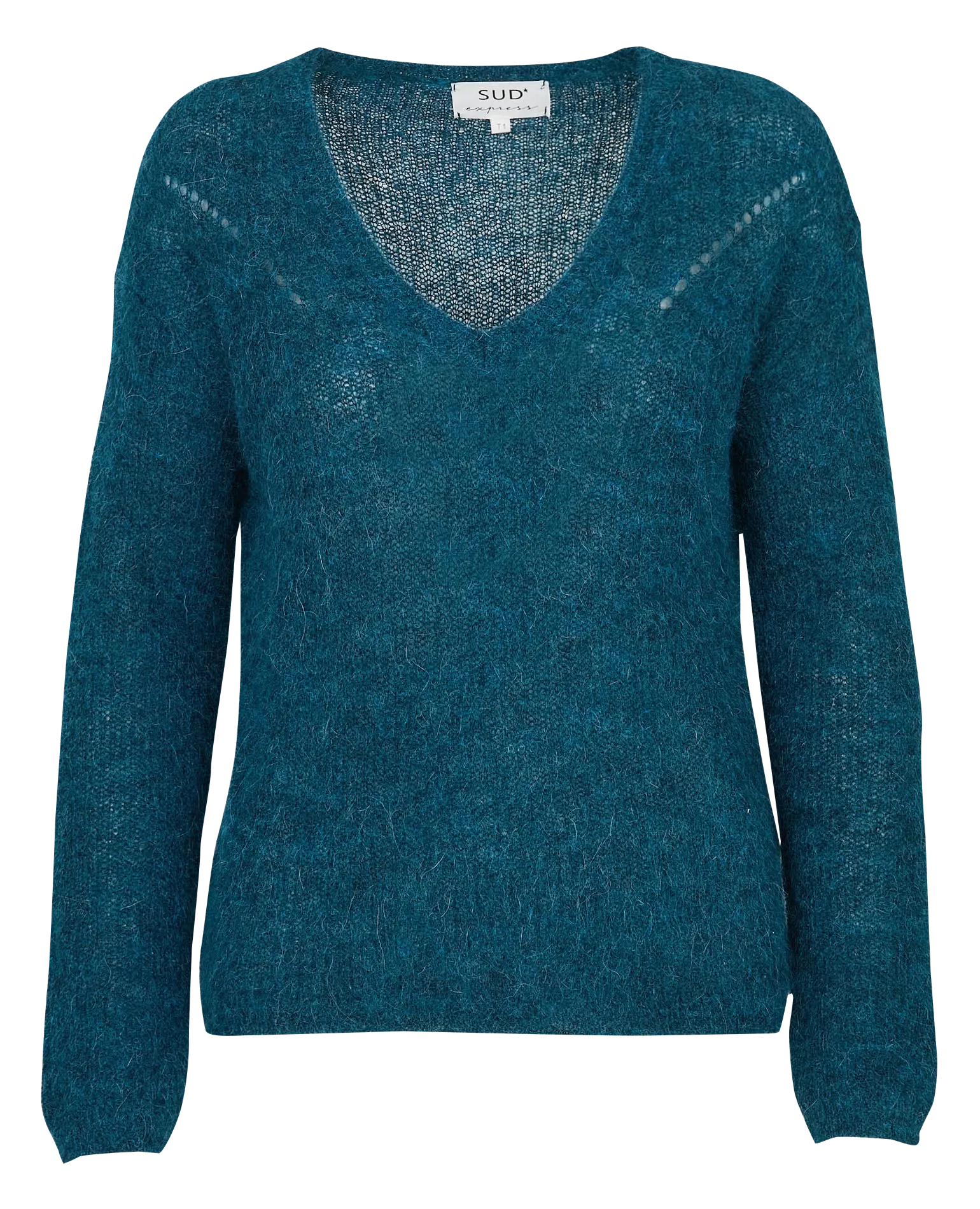 Gerade geschnittener Strickpullover mit V-Ausschnitt Blau MANNAKO