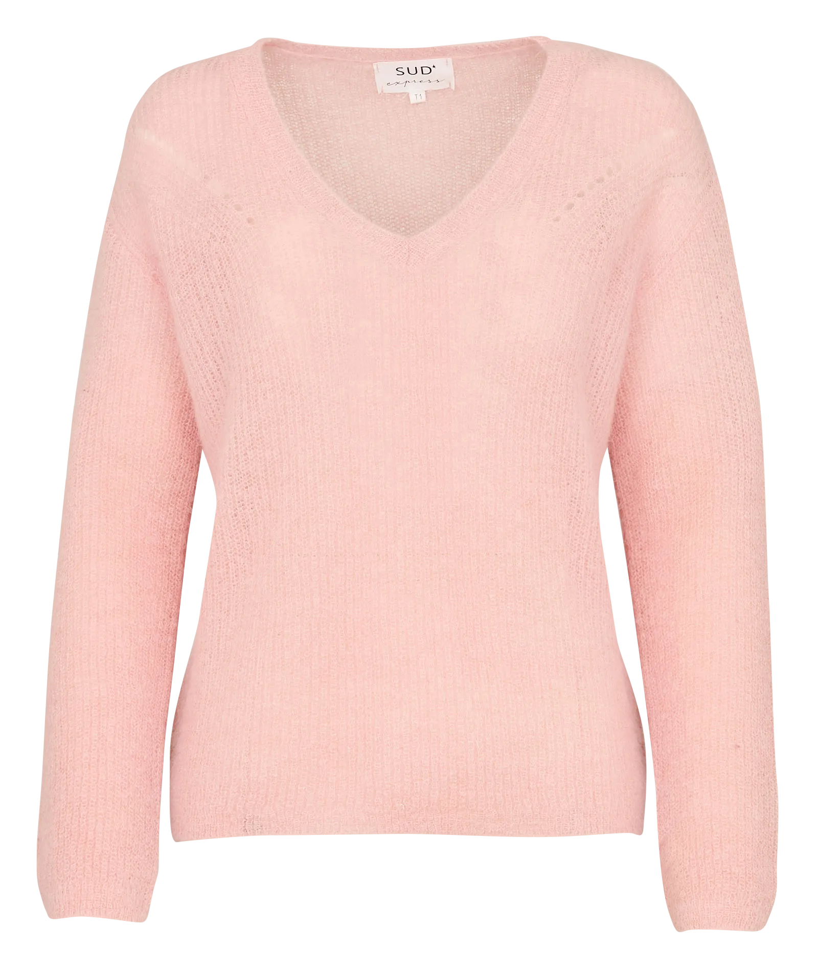 Gerade geschnittener Strickpullover mit V-Ausschnitt Rosa MANNAKO