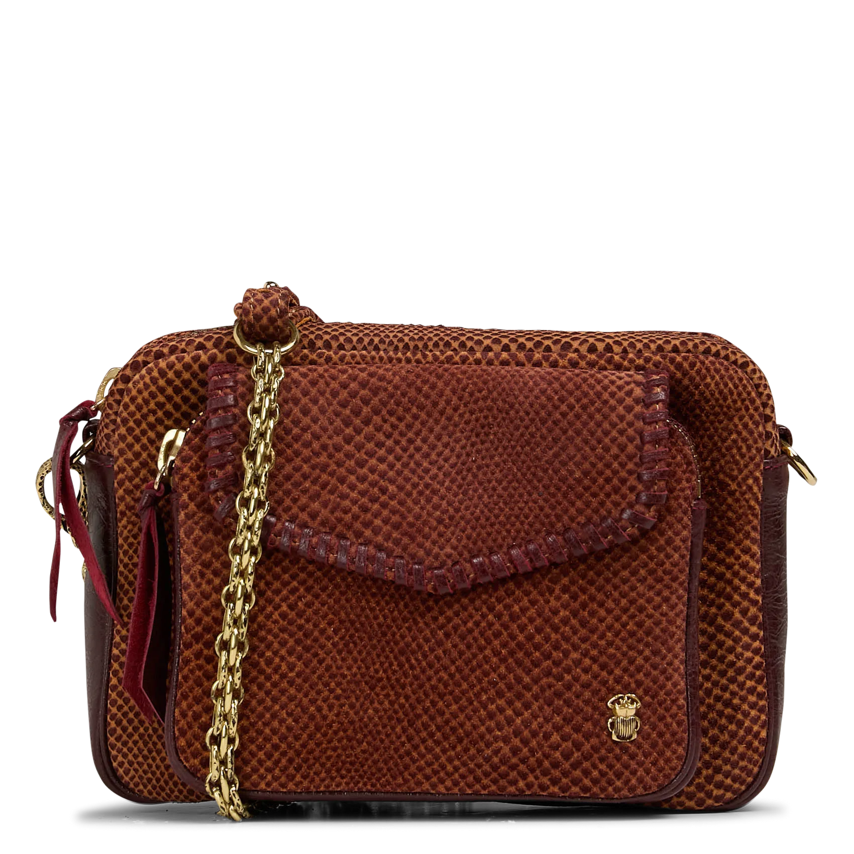 Umhängetasche aus Leder-Mix Rot CHARLY