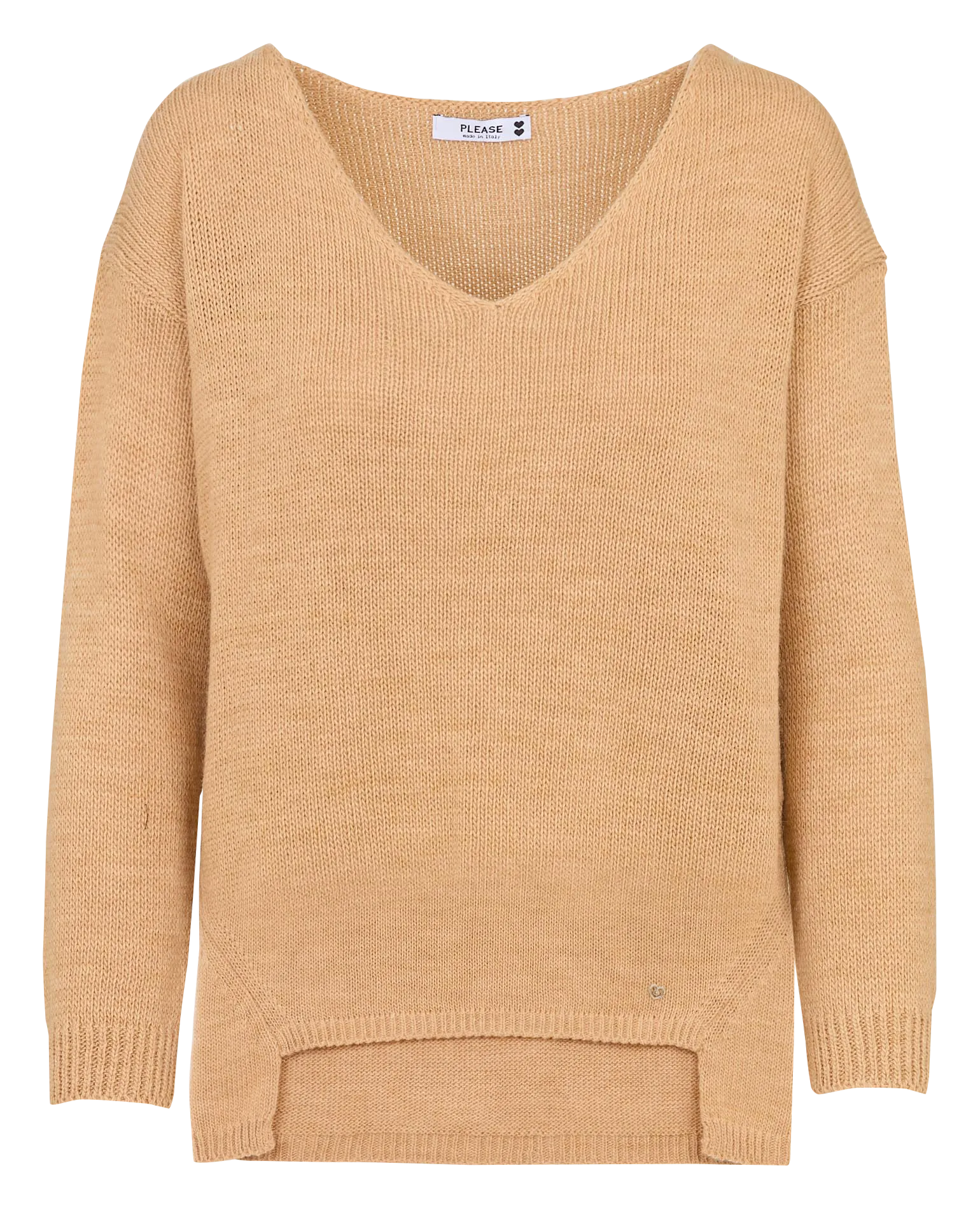 Weiter V-Ausschnitt-Pullover in asymmetrischer Uni-Farbe Braun
