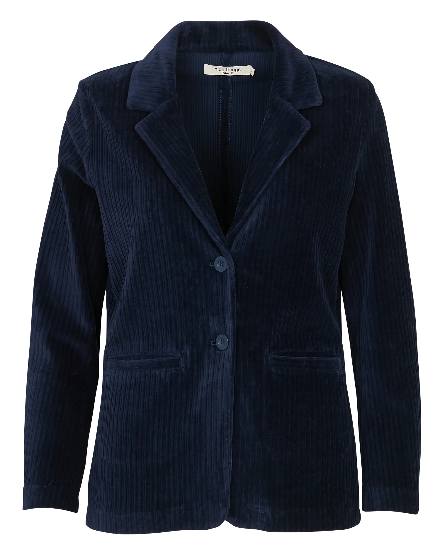 Gerade geschnittene Jacke mit Reverskragen aus Cordstoff Blau