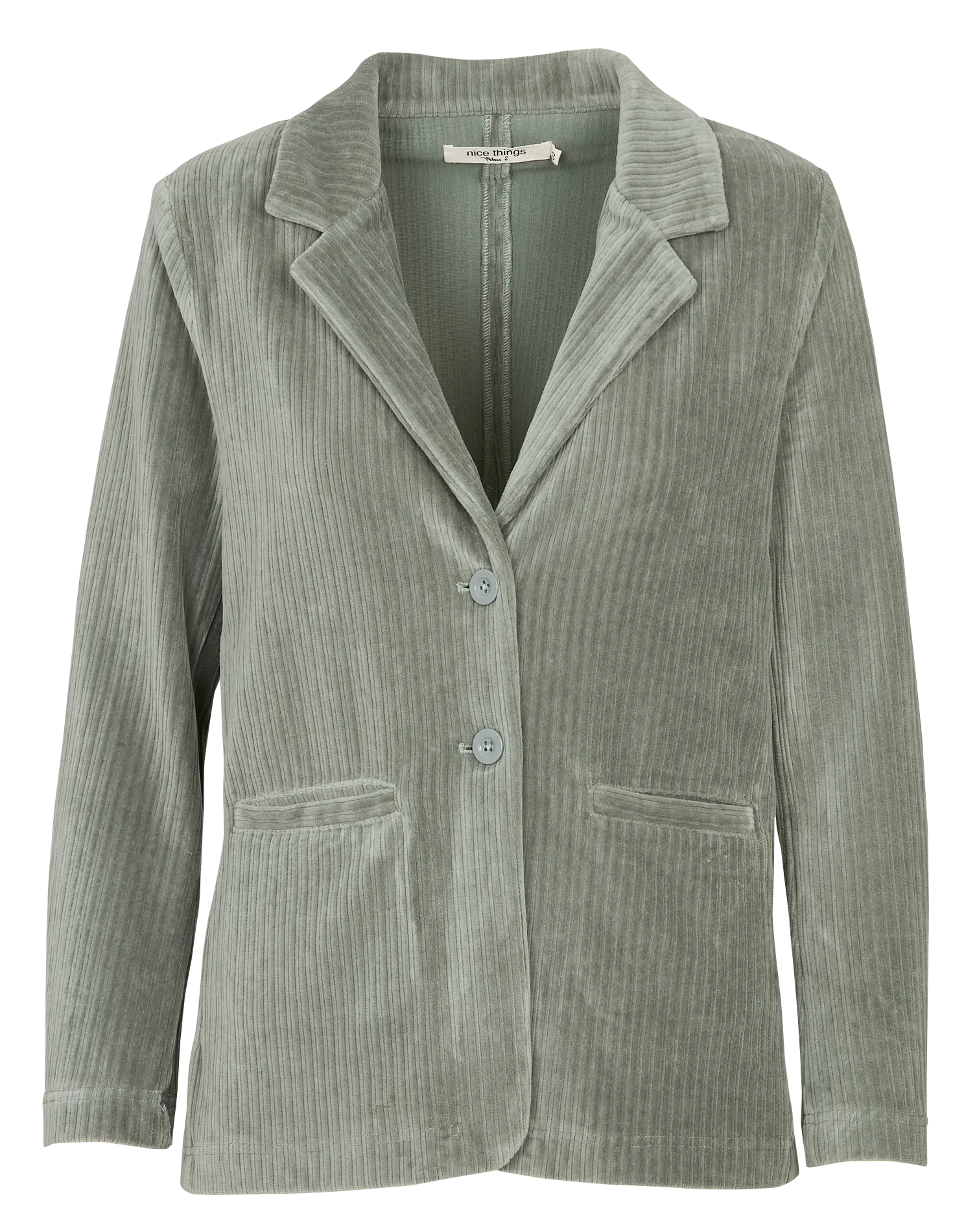 Gerade geschnittene Jacke mit Reverskragen aus Cordstoff Grun