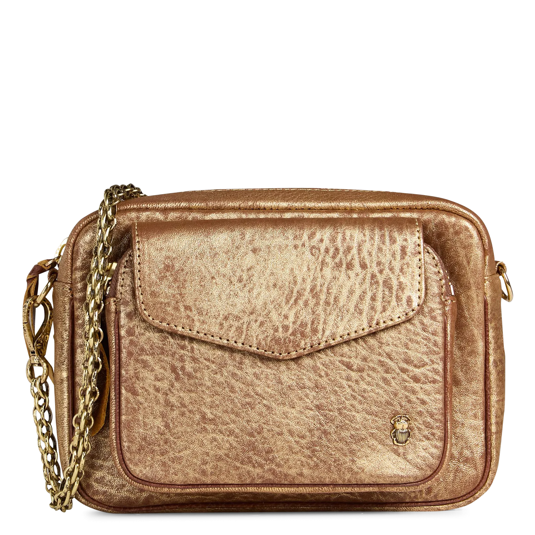 Umhängetasche aus Leder-Mix Golden