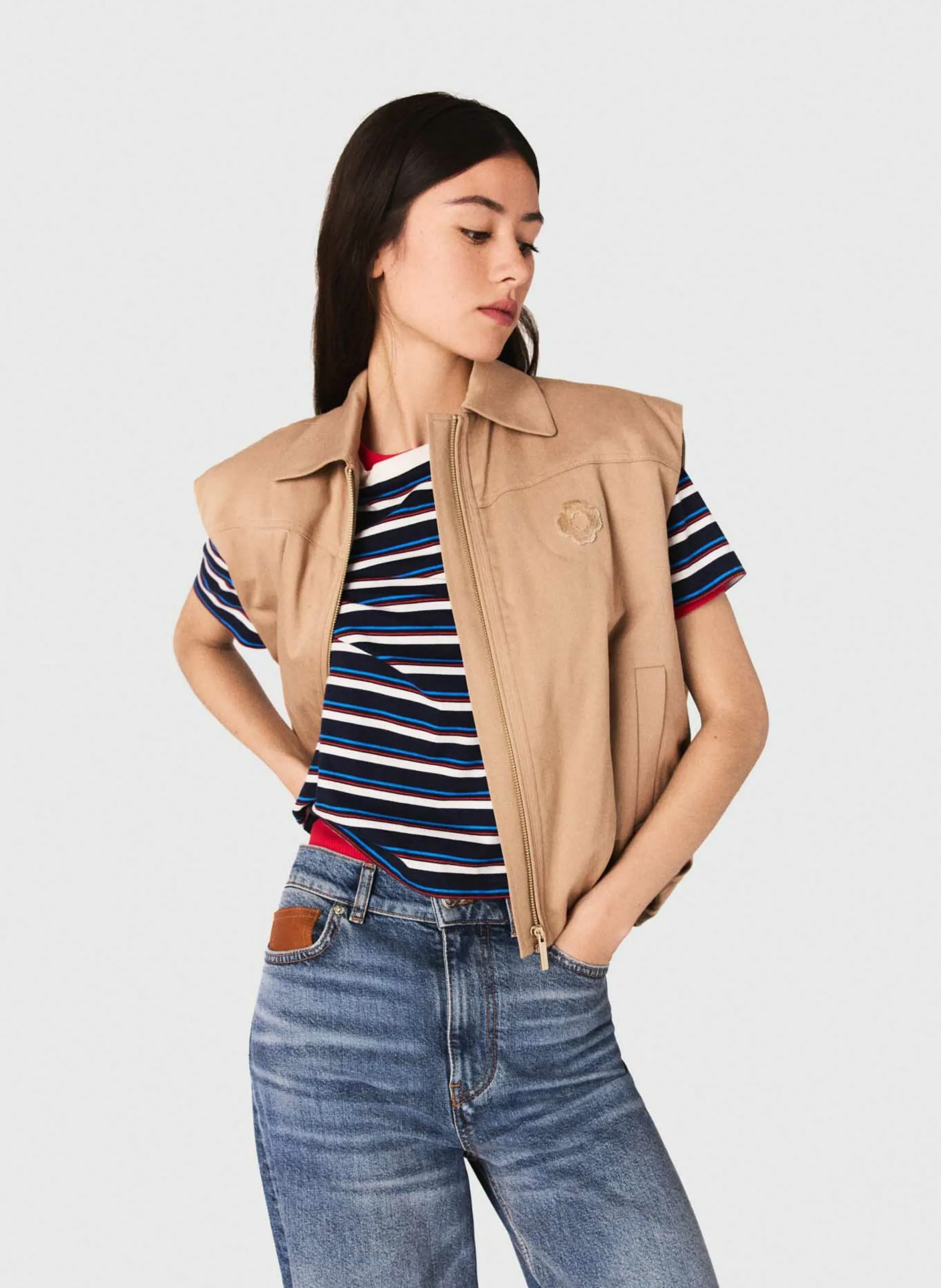 Baumwollblouson mit klassischem Kragen Beige